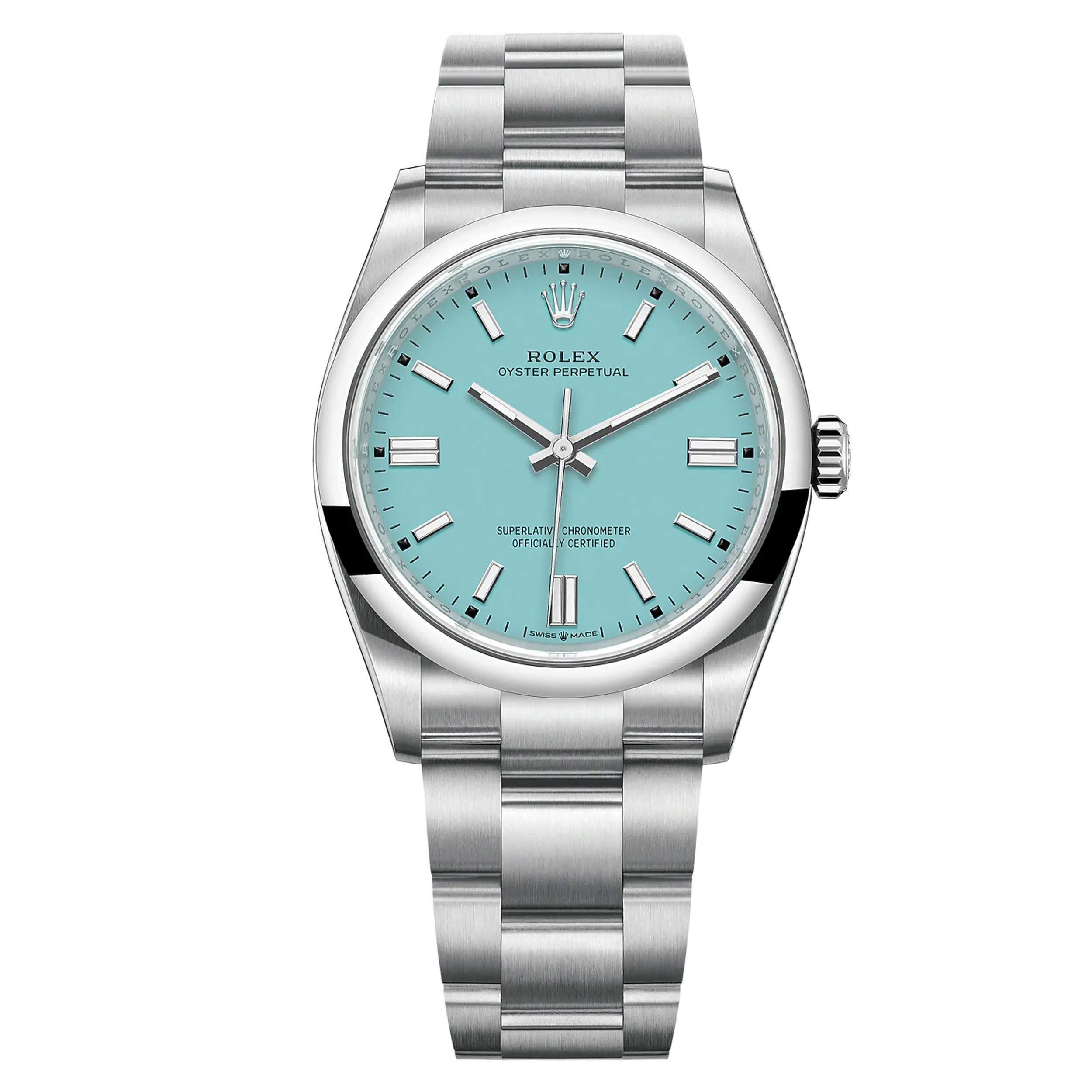NEU Rolex Oyster Perpetual 36mm Maßgefertigte Türkis-Zifferblattuhr 126000, NEU im Zustand „Neu“ im Angebot in New York, NY