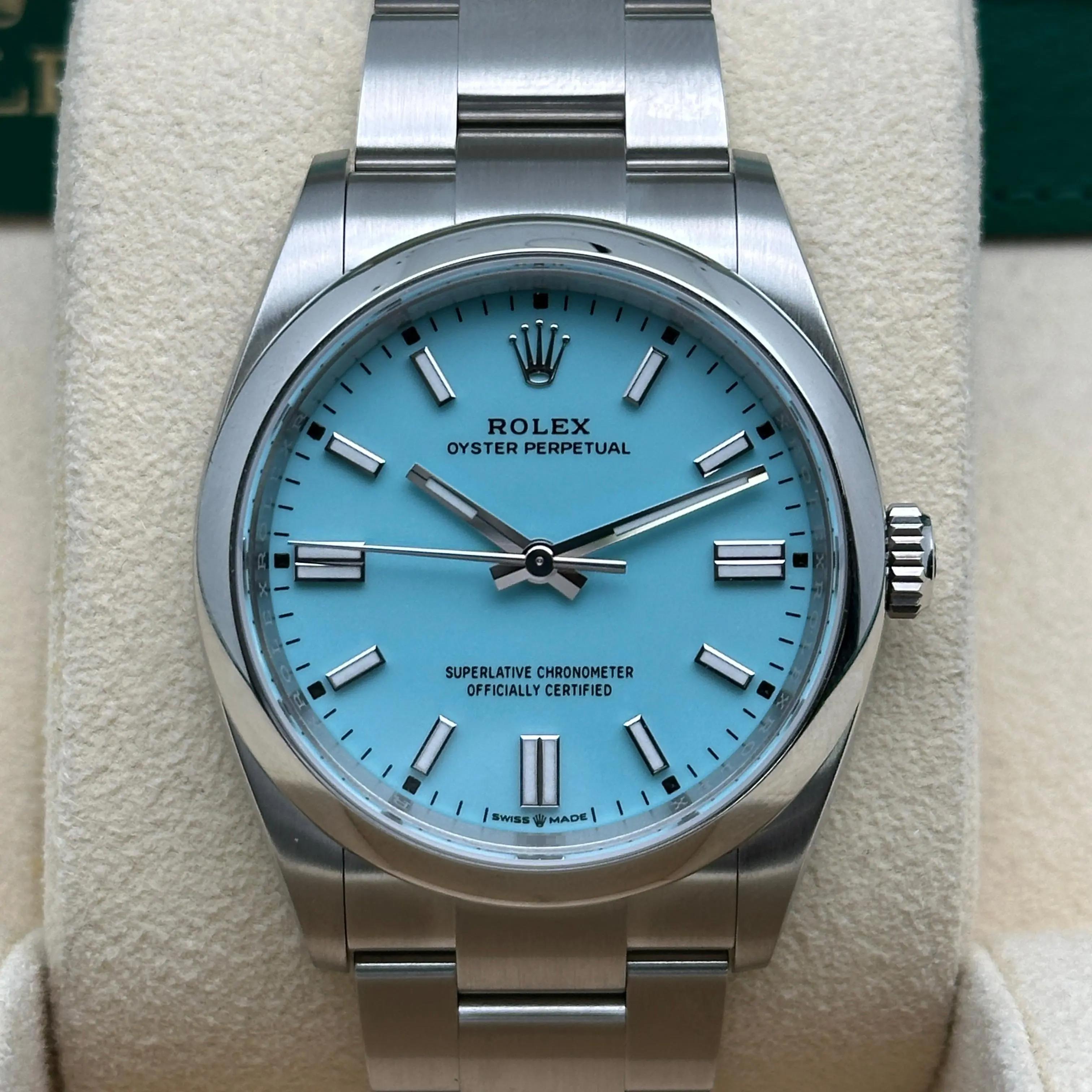 NUEVO Reloj Rolex Oyster Perpetual 36 mm Esfera turquesa personalizada 126000 en Nuevo estado para la venta en New York, NY