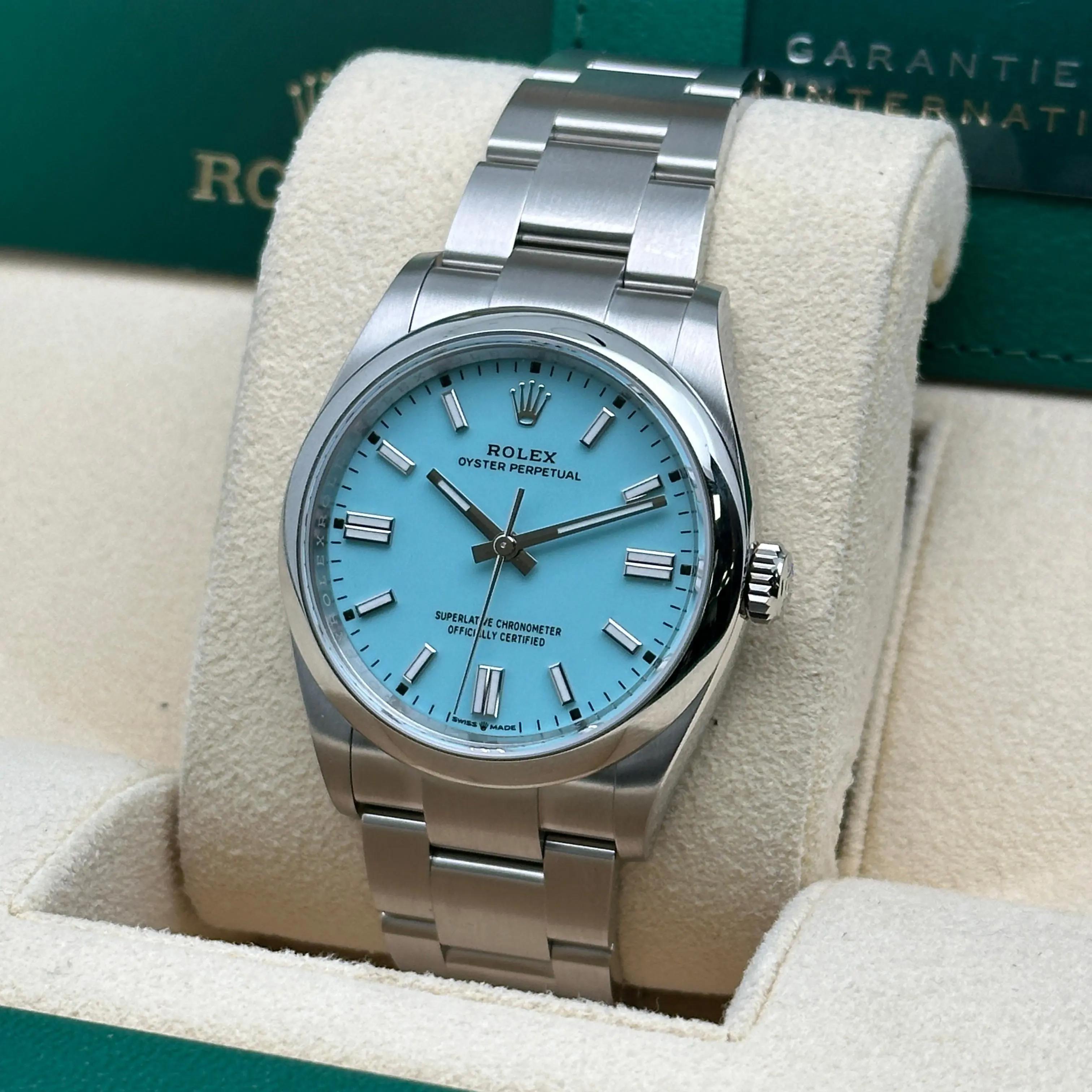 Femenino o masculino NUEVO Reloj Rolex Oyster Perpetual 36 mm Esfera turquesa personalizada 126000 en venta