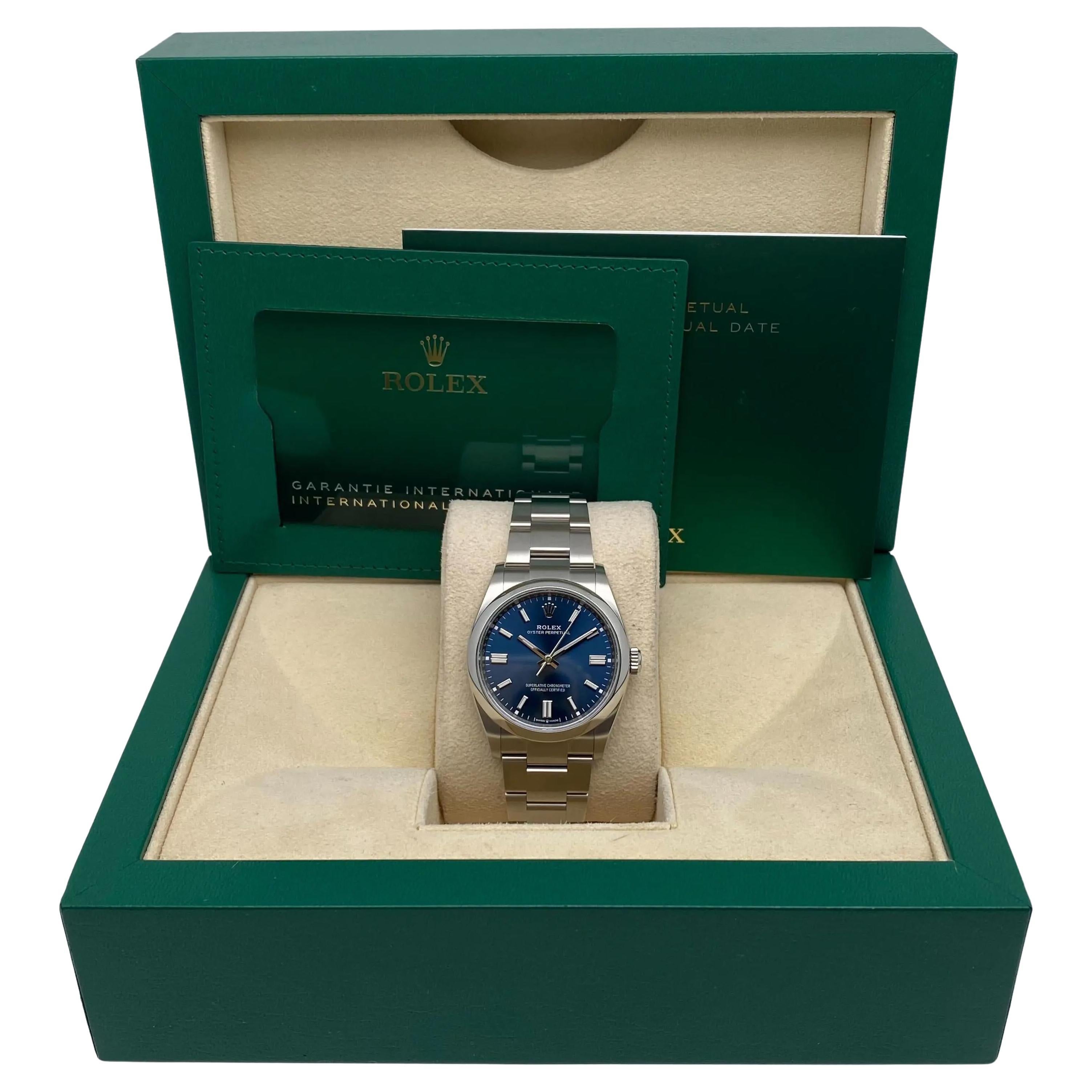 NEW Rolex Oyster Perpetual 36mm Stahl Blau Zifferblatt Automatik Herrenuhr 126000 B&P