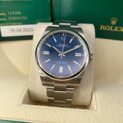 New Rolex Oyster Perpetual Steel 41mm Blue Dial Automatic Mens Watch B&P 124300