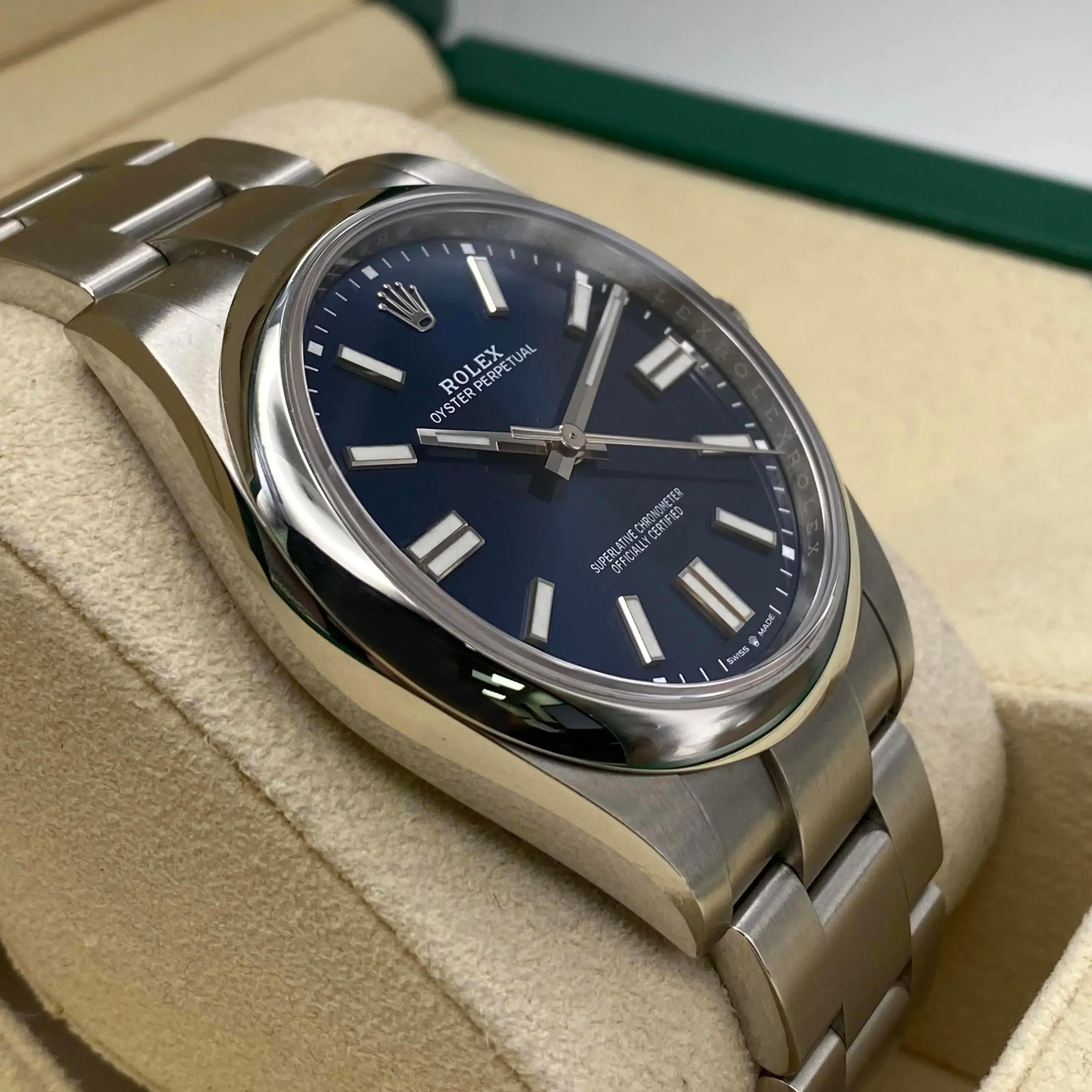 Men's New Rolex Oyster Perpetual Steel 41mm Blue Dial Automatic Mens Watch B&P 124300 For Sale