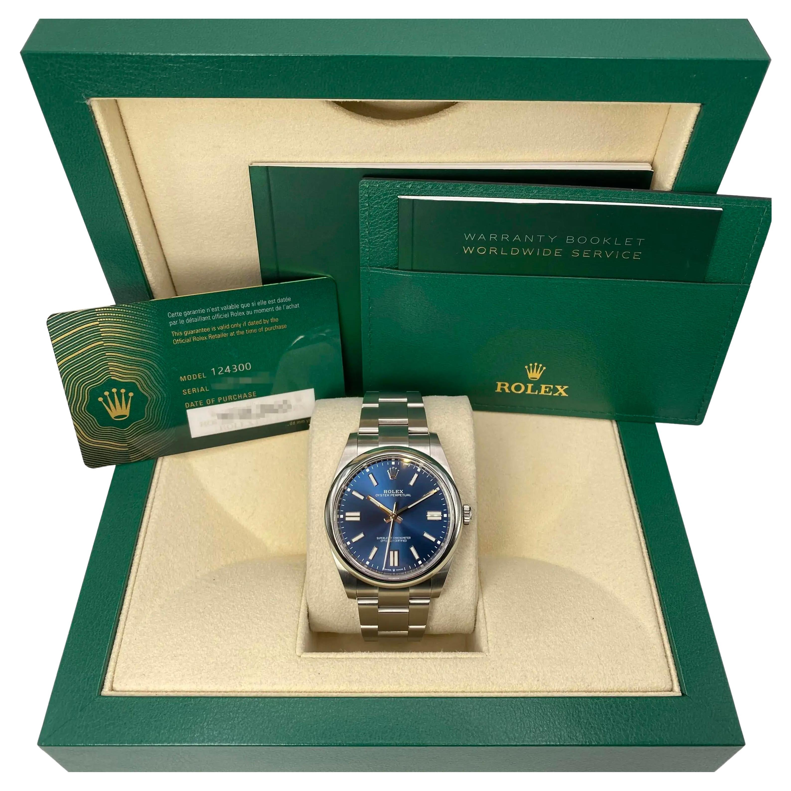 New Rolex Oyster Perpetual Steel 41mm Blue Dial Automatic Mens Watch B&P 124300