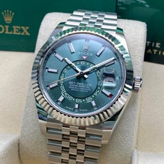 New Rolex Sky-Dweller 18K White Gold Steel Green Dial Jubilee Mens Watch 336934