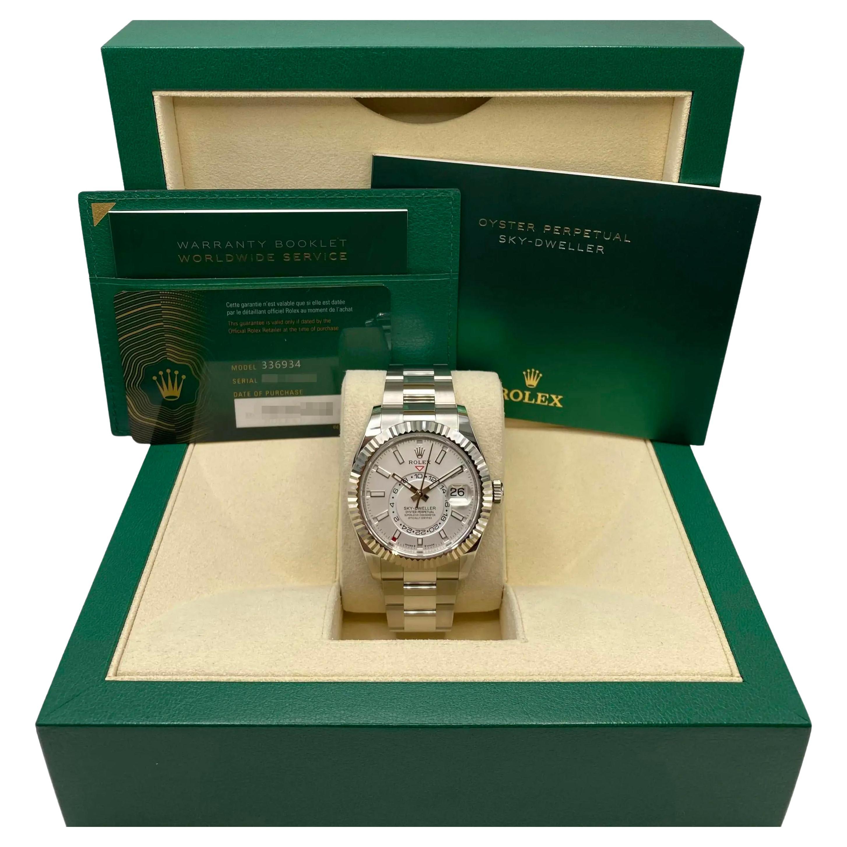 New Rolex Sky Dweller 18K White Gold Steel White Dial Oyster Mens Watch 336934