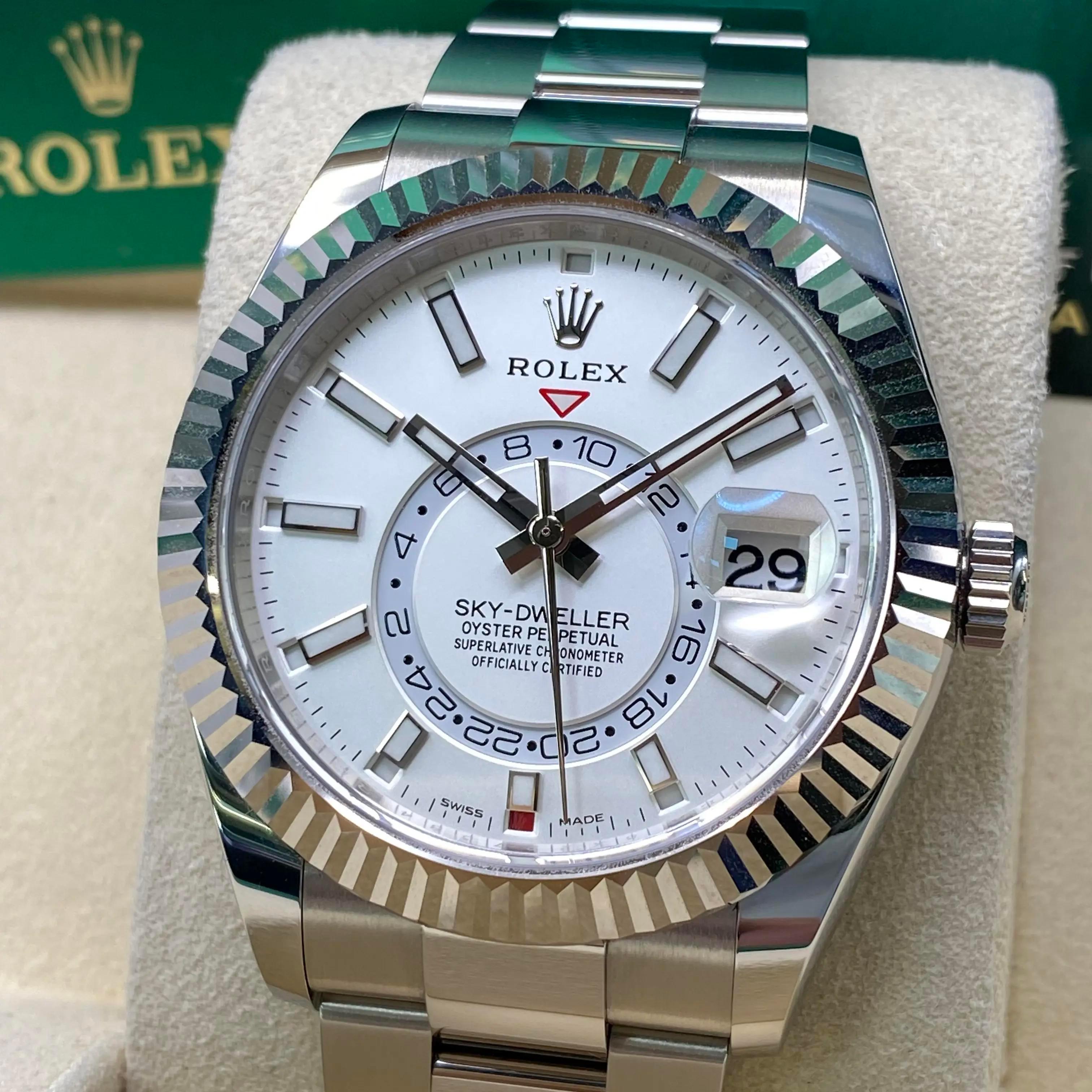 Men's NEW Rolex Sky-Dweller 326934 18k Gold Steel White Dial Mens Automatic Watch B&P For Sale