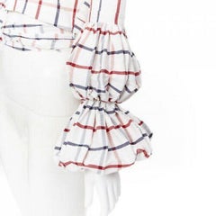 new ROSIE ASSOULIN 2018 white checked seersucker puff sleeve wrap top US0 XS