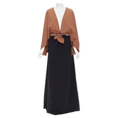 new ROSIE ASSOULIN 2019 Runway black brown cut out tie front cape maxi dress US2