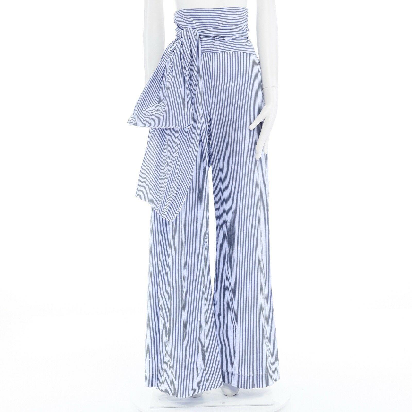 Purple new ROSIE ASSOULIN AW16 blue white pinstripe cotton highwaist sash wide pant US6