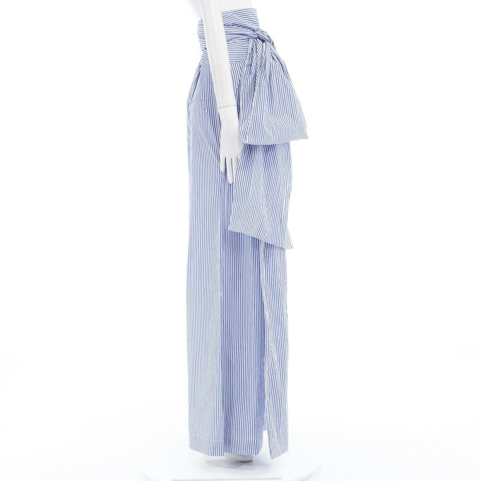Women's new ROSIE ASSOULIN AW16 blue white pinstripe cotton highwaist sash wide pant US6