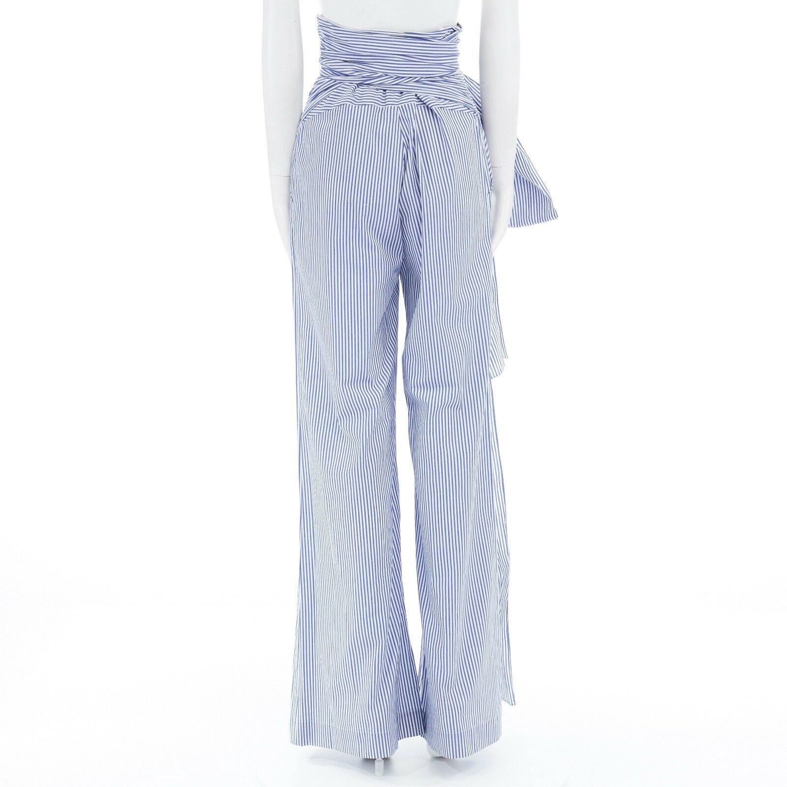new ROSIE ASSOULIN AW16 blue white pinstripe cotton highwaist sash wide pant US6 1