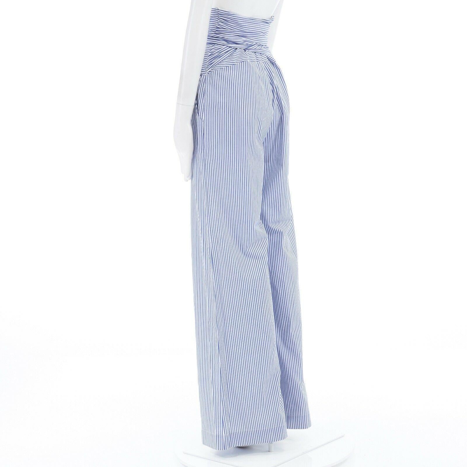 new ROSIE ASSOULIN AW16 blue white pinstripe cotton highwaist sash wide pant US6 2