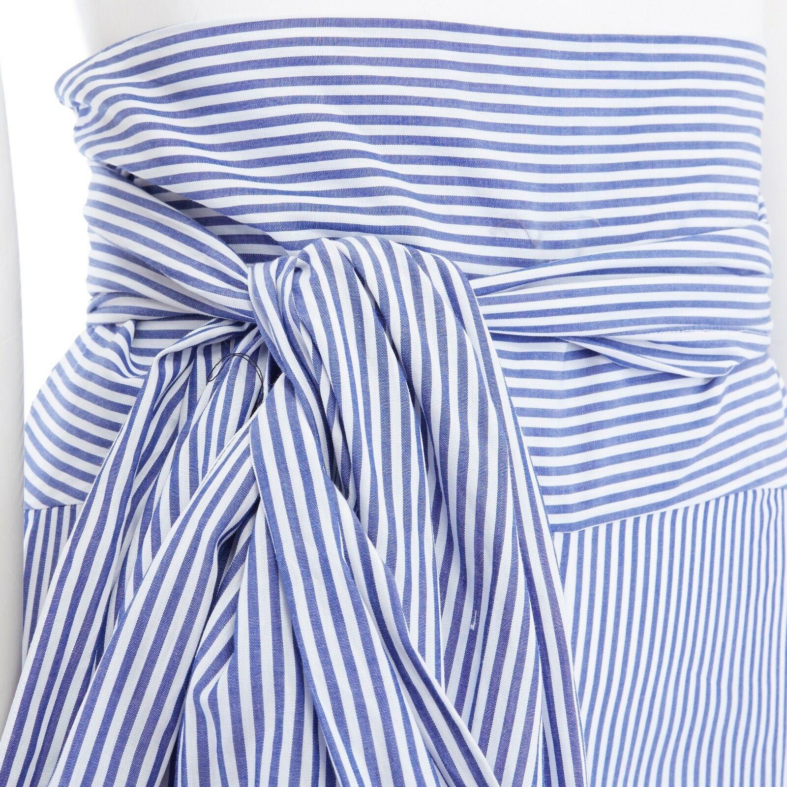 new ROSIE ASSOULIN AW16 blue white pinstripe cotton highwaist sash wide pant US6 3