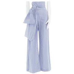 new ROSIE ASSOULIN AW16 blue white pinstripe cotton highwaist sash wide pant US6