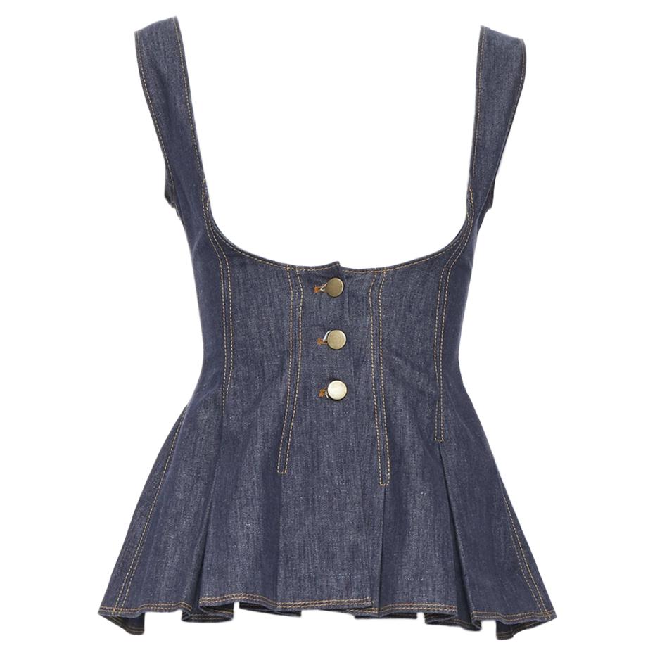 new ROSIE ASSOULIN AW18 Runway blue denim scoop neck peplum corset top US0