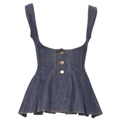 nuevo ROSIE ASSOULIN AW18 Runway azul vaquero cuello redondo peplum corsé top US0