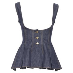 new ROSIE ASSOULIN AW18 Runway blue denim scoop neck peplum corset top US0