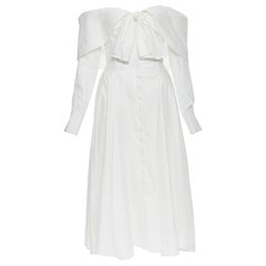 new ROSIE ASSOULIN Booby Trap white cotton poplin tie bust midi dress US2 XS