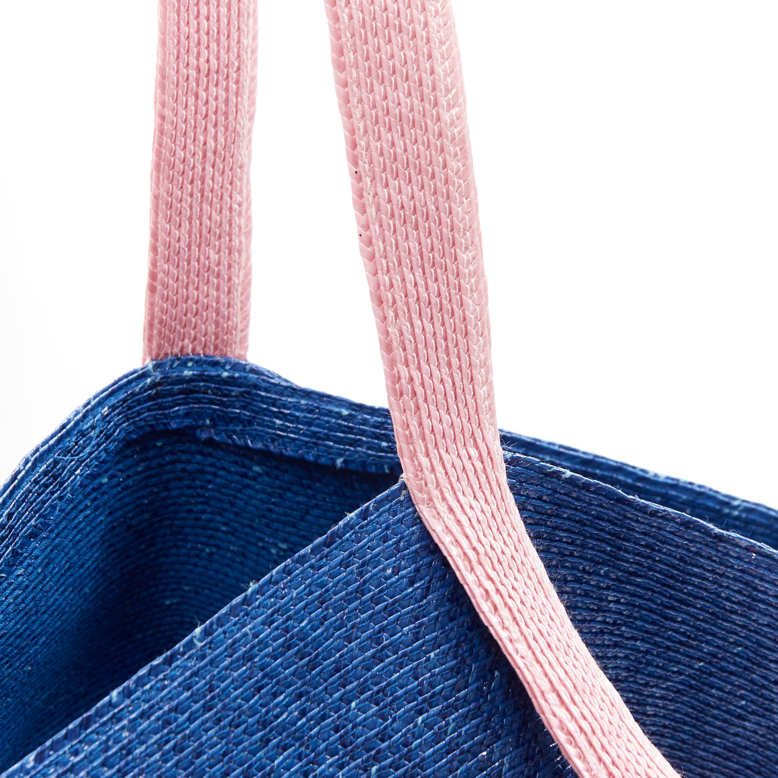 new ROSIE ASSOULIN Jug sculptural pink blue flared raffia woven basket bag For Sale 5