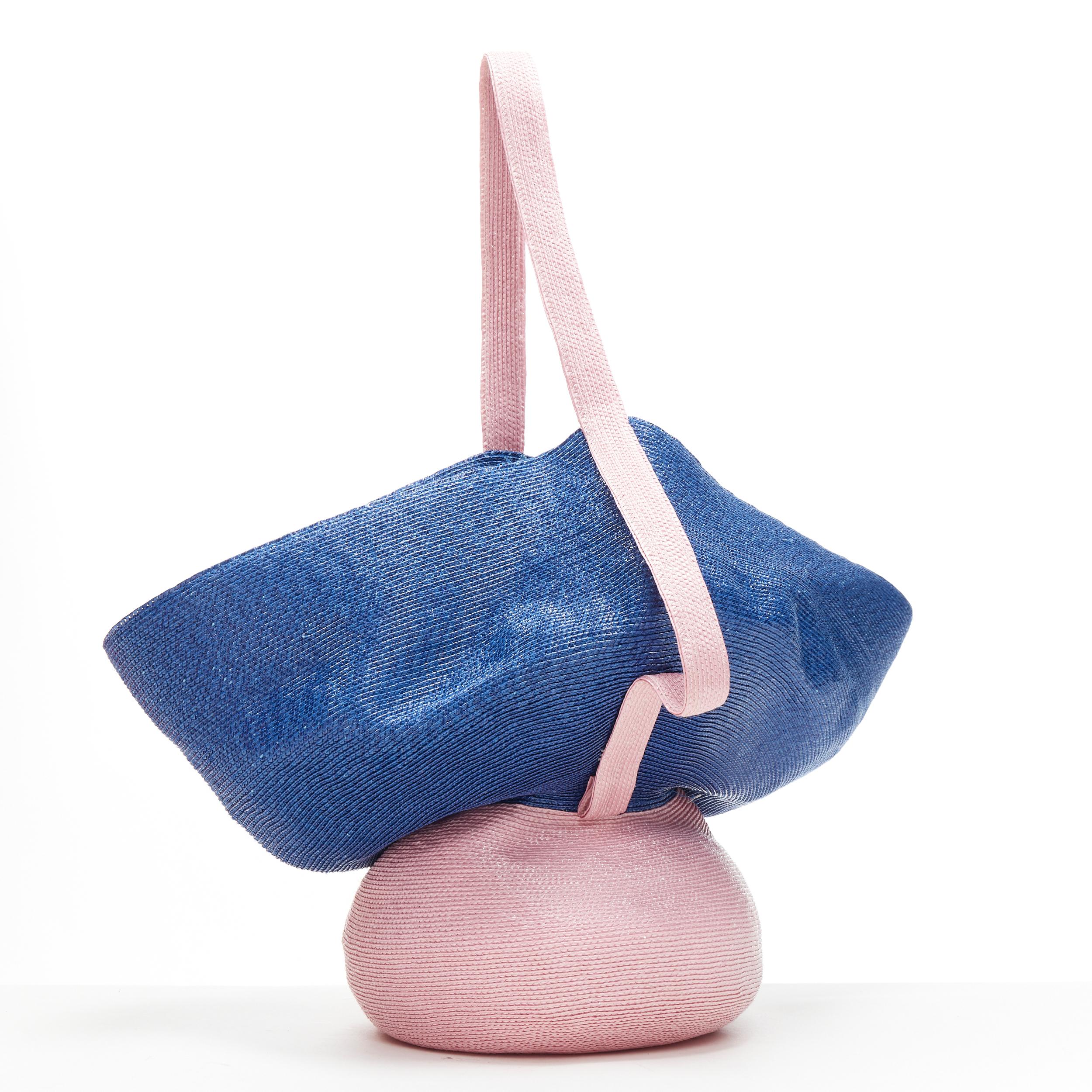 Blue new ROSIE ASSOULIN Jug sculptural pink blue flared raffia woven basket bag For Sale