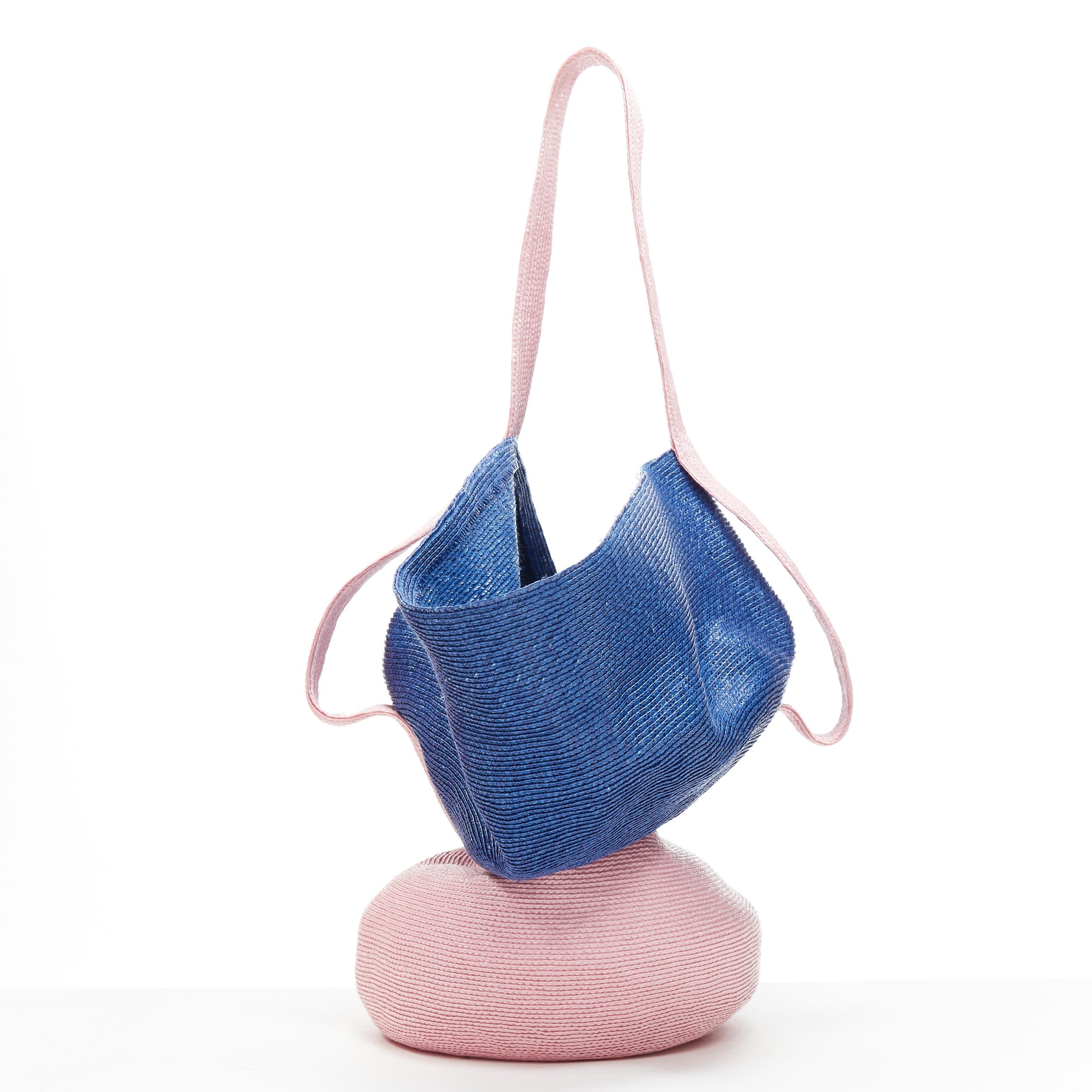 new ROSIE ASSOULIN Jug sculptural pink blue flared raffia woven basket bag In New Condition For Sale In Hong Kong, NT