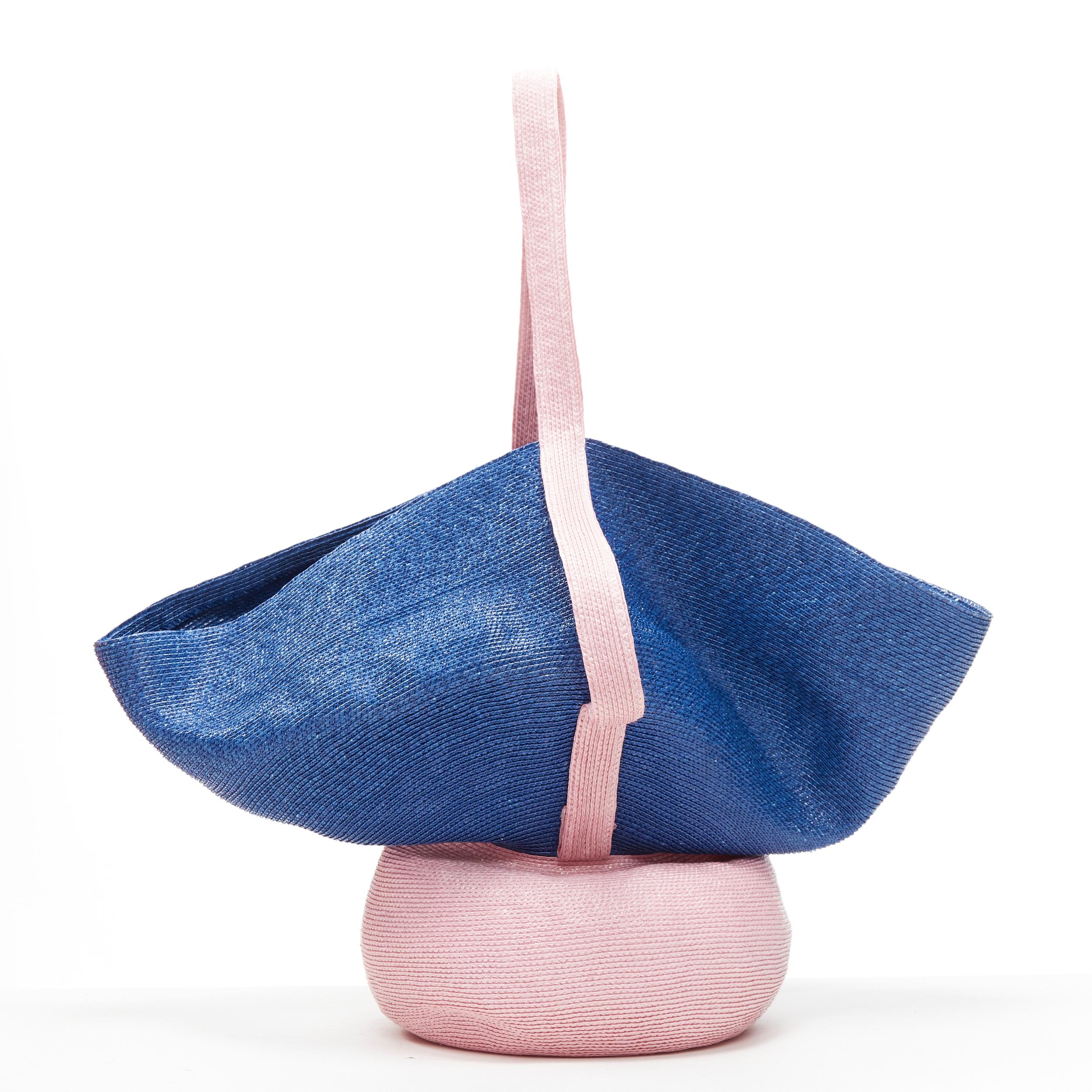 Women's new ROSIE ASSOULIN Jug sculptural pink blue flared raffia woven basket bag For Sale
