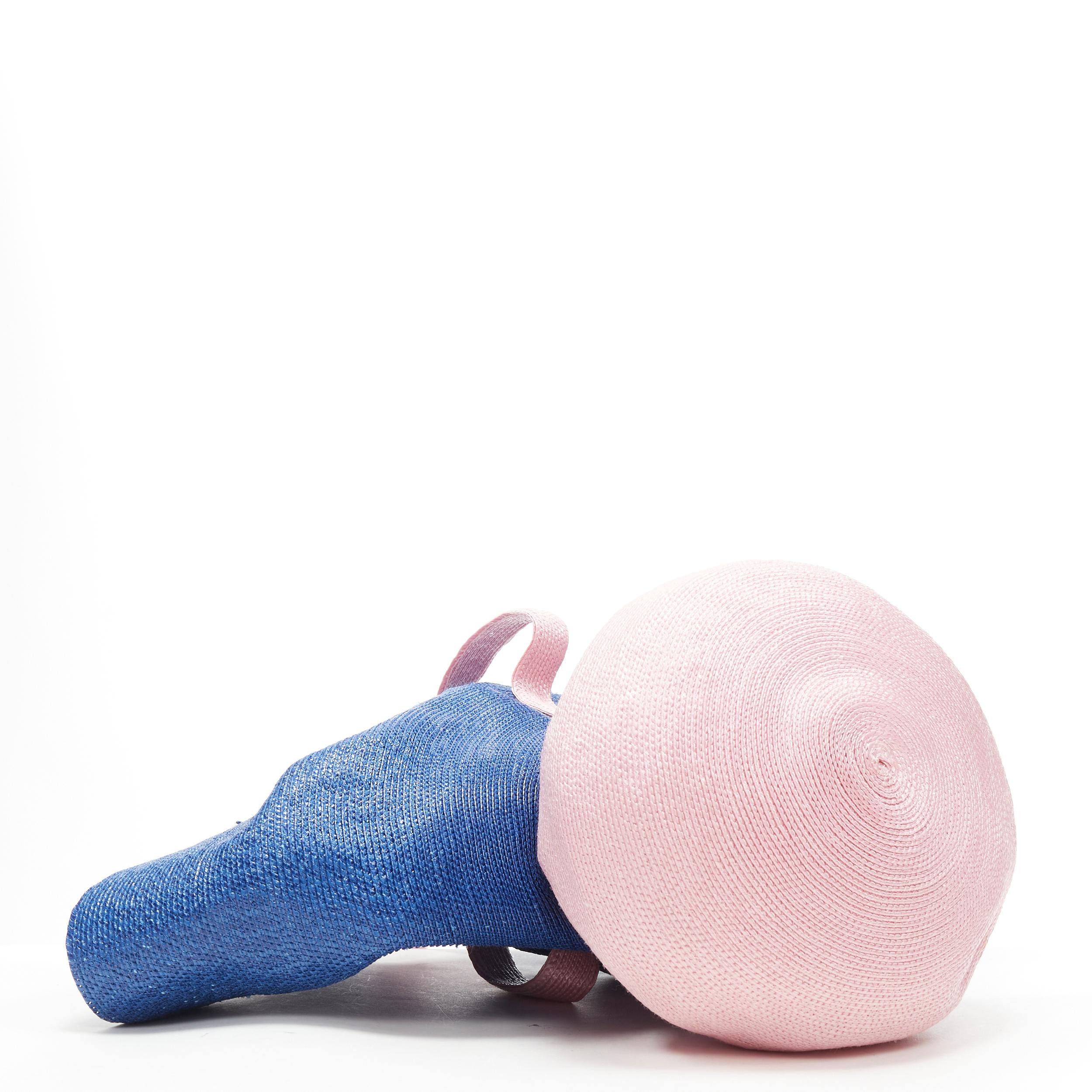 new ROSIE ASSOULIN Jug sculptural pink blue flared raffia woven basket bag For Sale 1