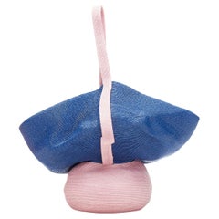 new ROSIE ASSOULIN Jug sculptural pink blue flared raffia woven basket bag