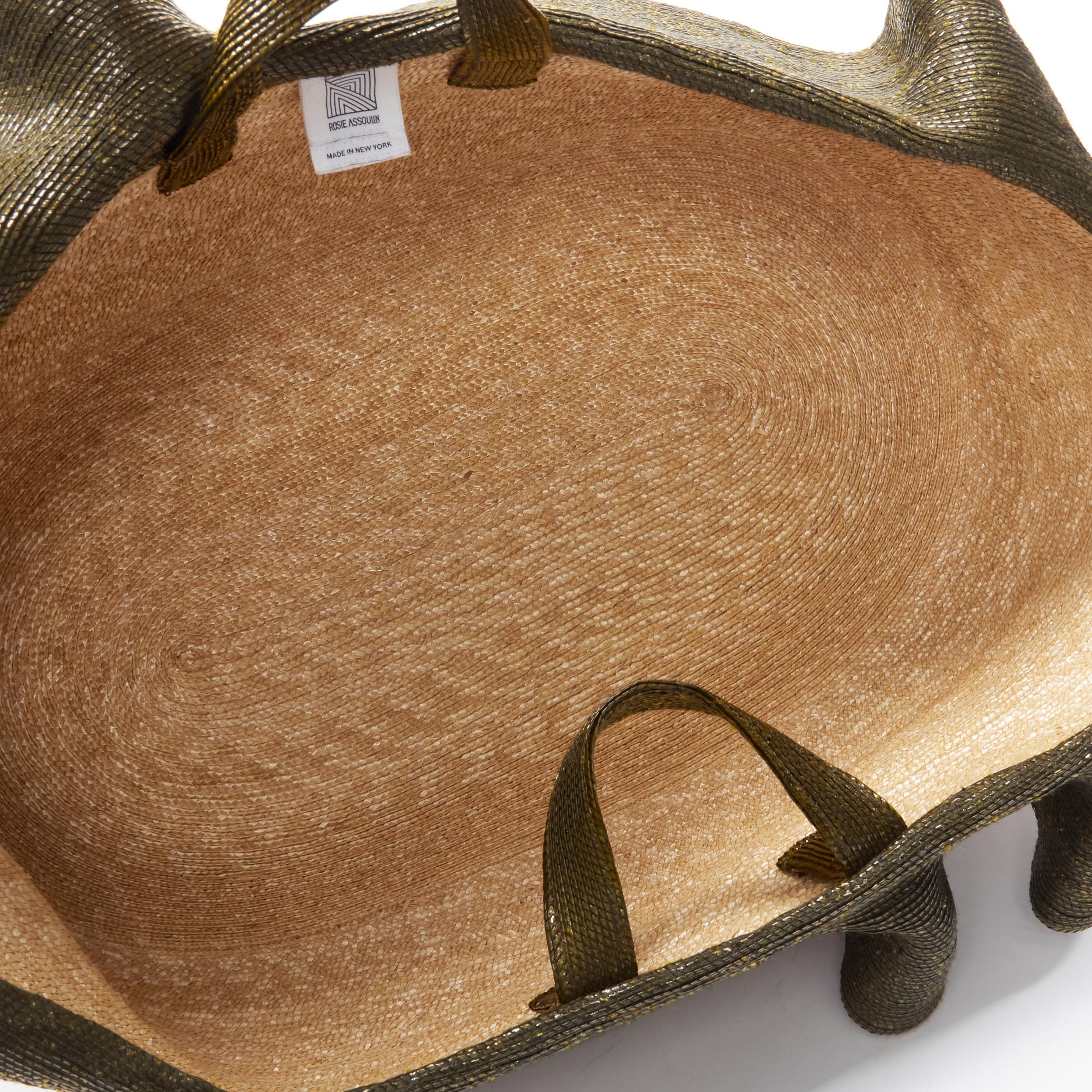 new ROSIE ASSOULIN Oversized East West green ruffle raffia basket bag For Sale 3