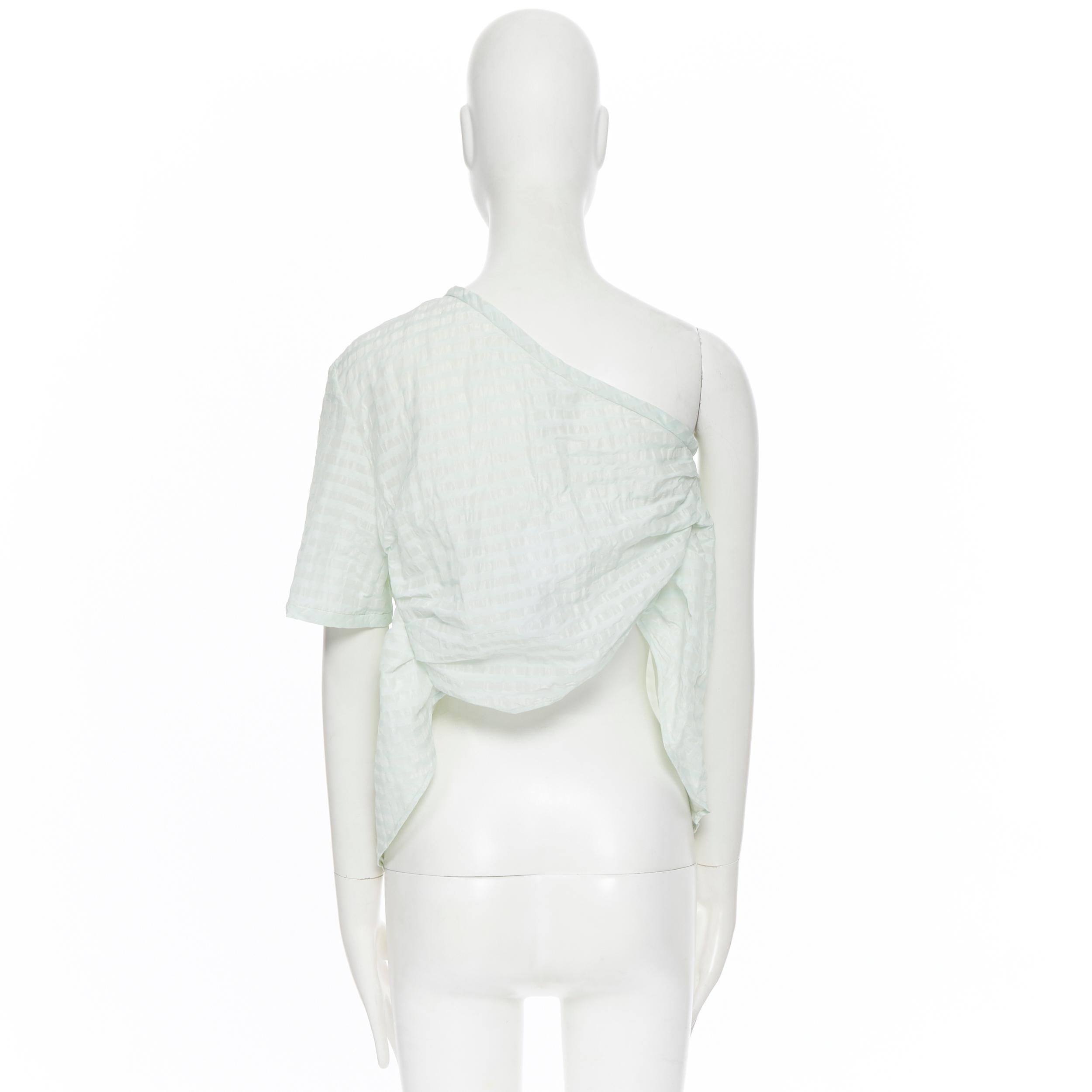 Gray new ROSIE ASSOULIN pastel green striped rusched draped back one shoulder top XS For Sale