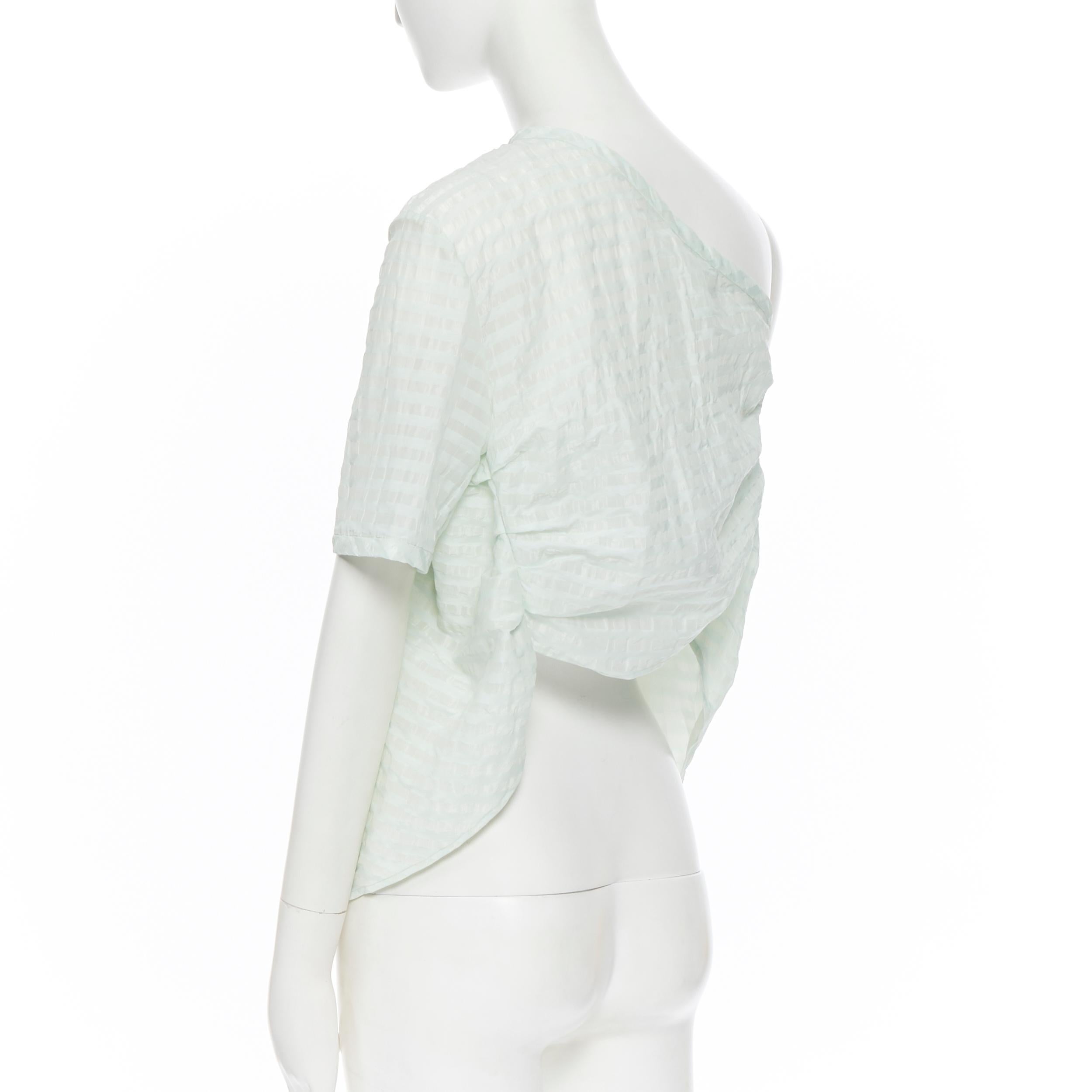Women's new ROSIE ASSOULIN pastel green striped rusched draped back one shoulder top XS For Sale