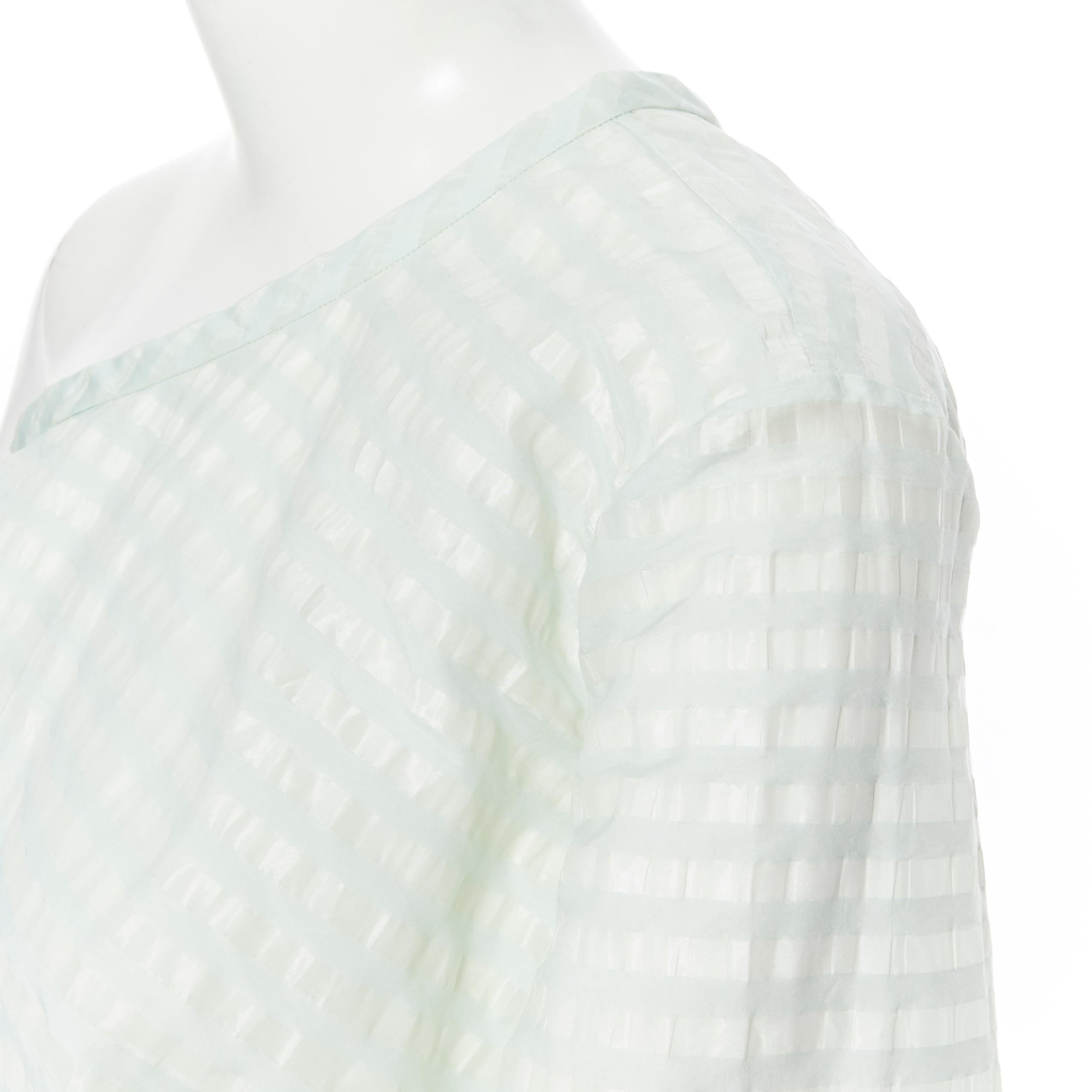 new ROSIE ASSOULIN pastel green striped rusched draped back one shoulder top XS For Sale 1
