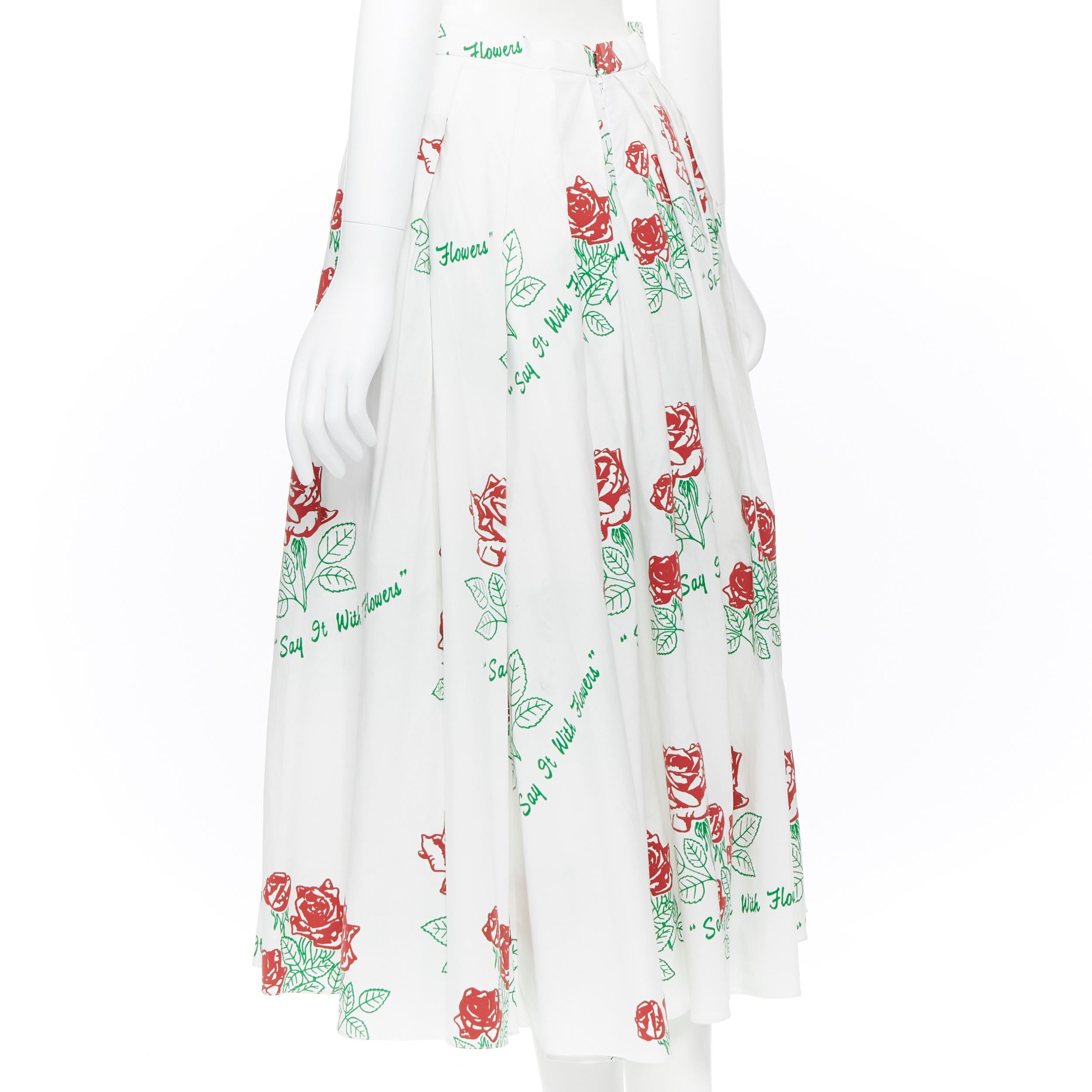 new ROSIE ASSOULIN Say It With Flowers rose flock printed midi flared skirt US4 In New Condition In Hong Kong, NT
