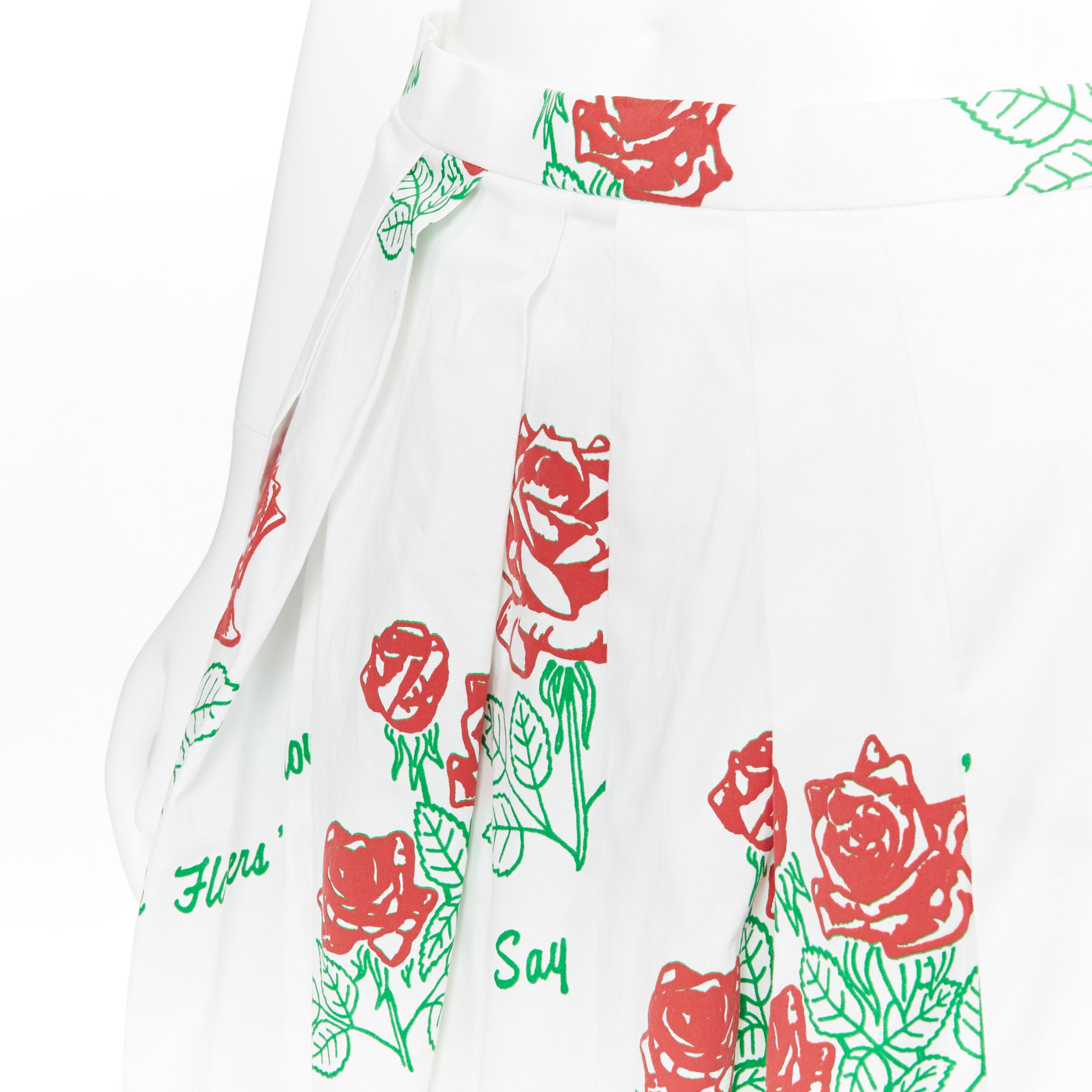 new ROSIE ASSOULIN Say It With Flowers rose flock printed midi flared skirt US4 1