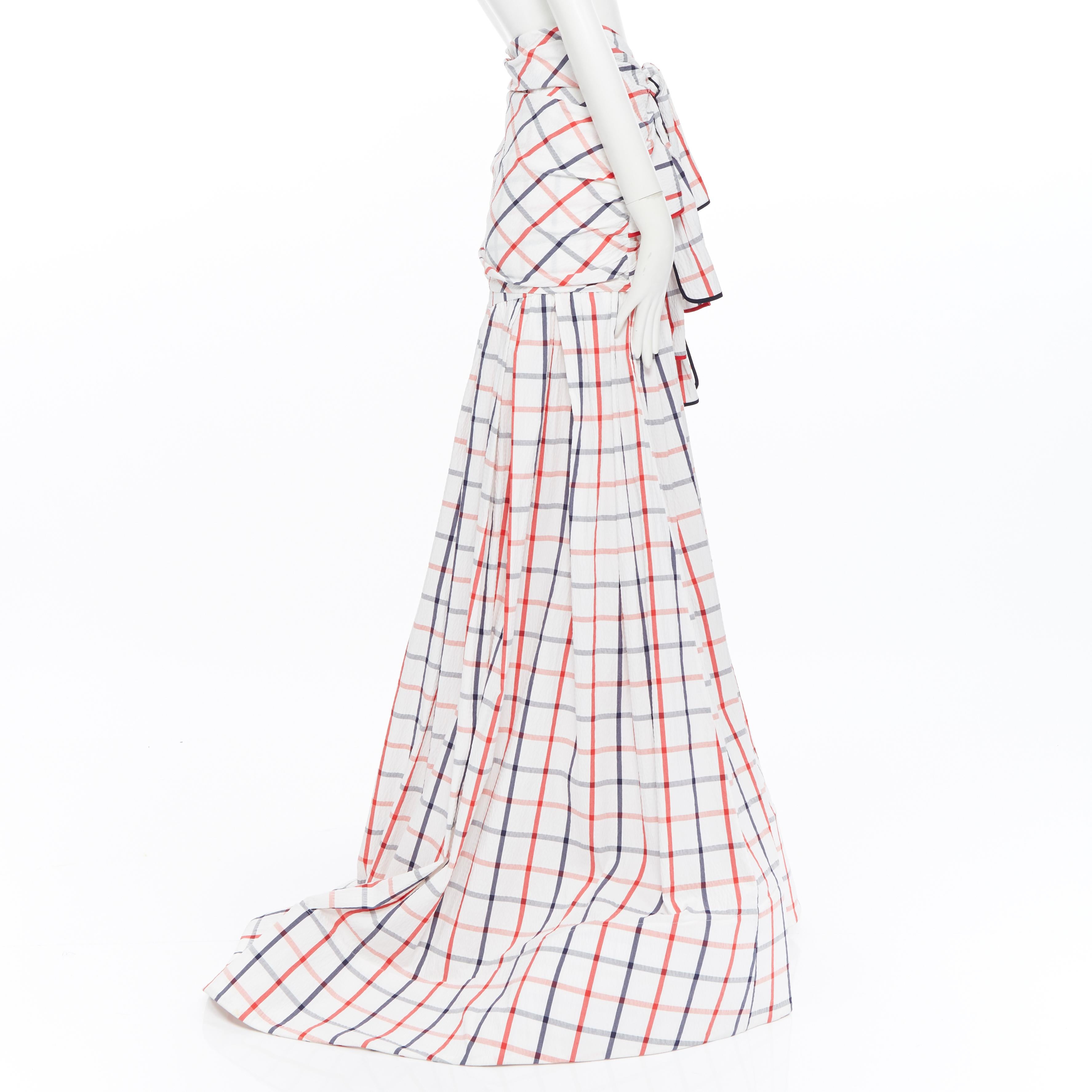 nuovo Rosie Assoulin SS18 Runway Tri-Tie check cotone seersucker gonna abito US2 In condizioni Nuovo a Hong Kong, NT