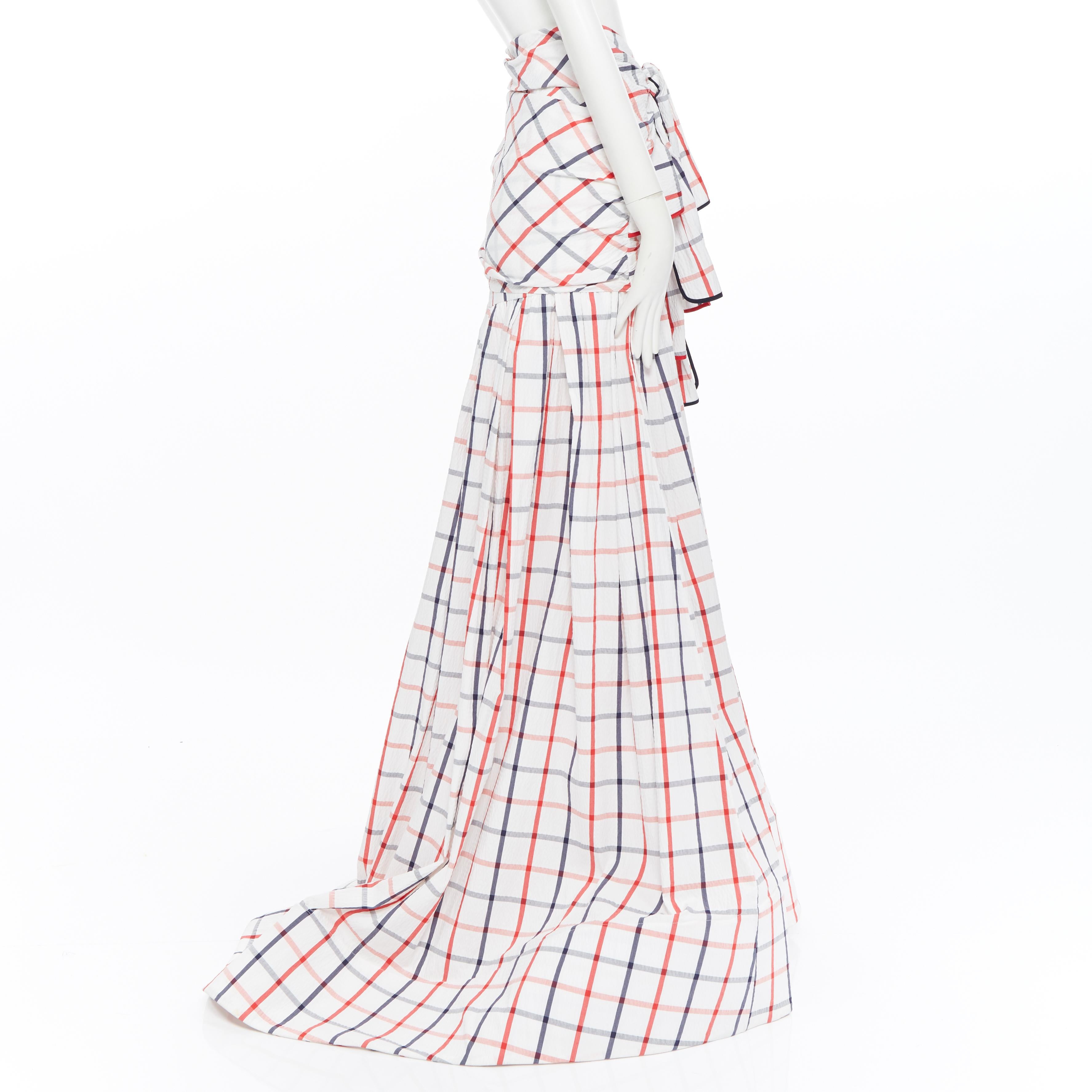 Gray new ROSIE ASSOULIN SS18 Runway Tri-Tie check cotton seersucker gown skirt US2