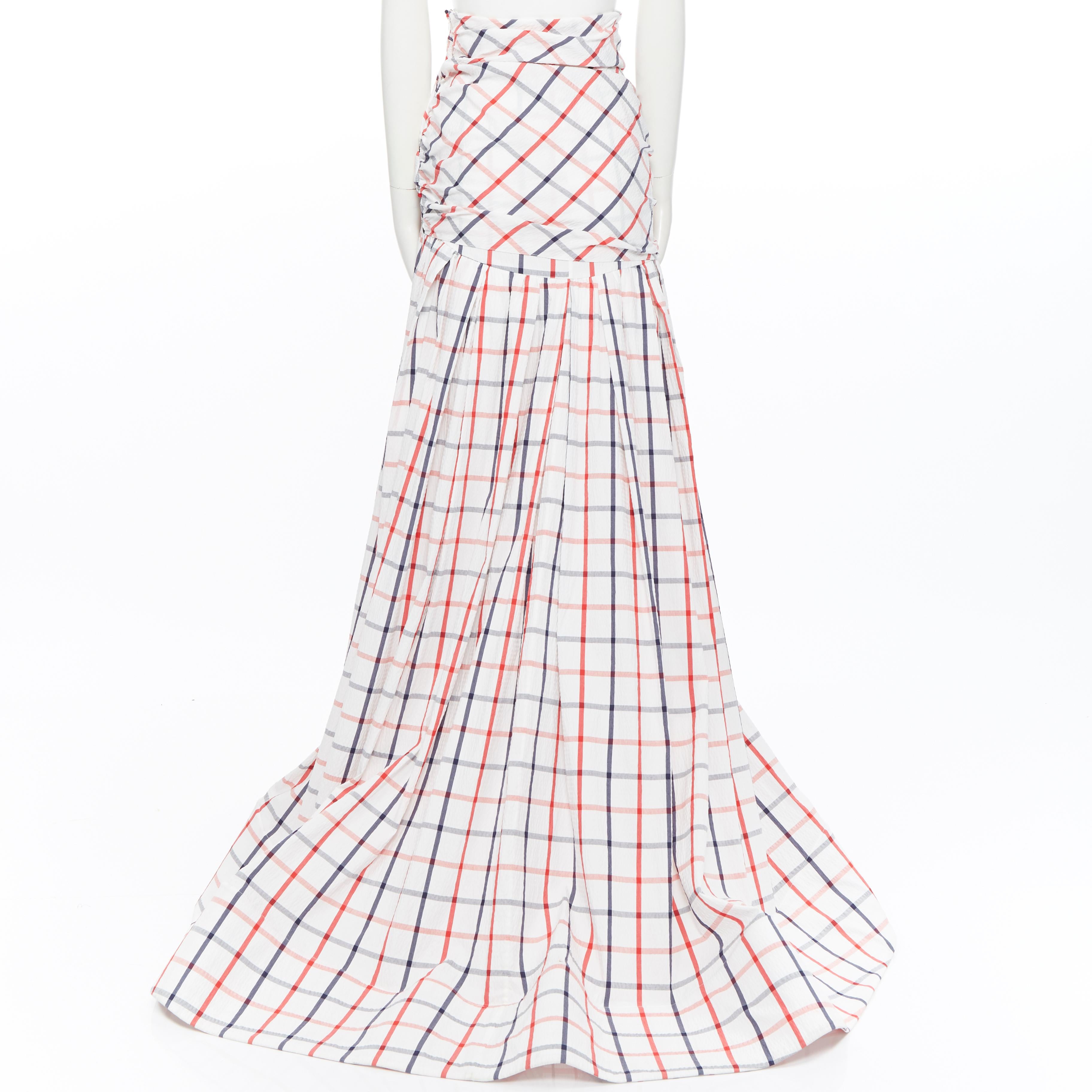 new ROSIE ASSOULIN SS18 Runway Tri-Tie check cotton seersucker gown skirt US2 In New Condition In Hong Kong, NT