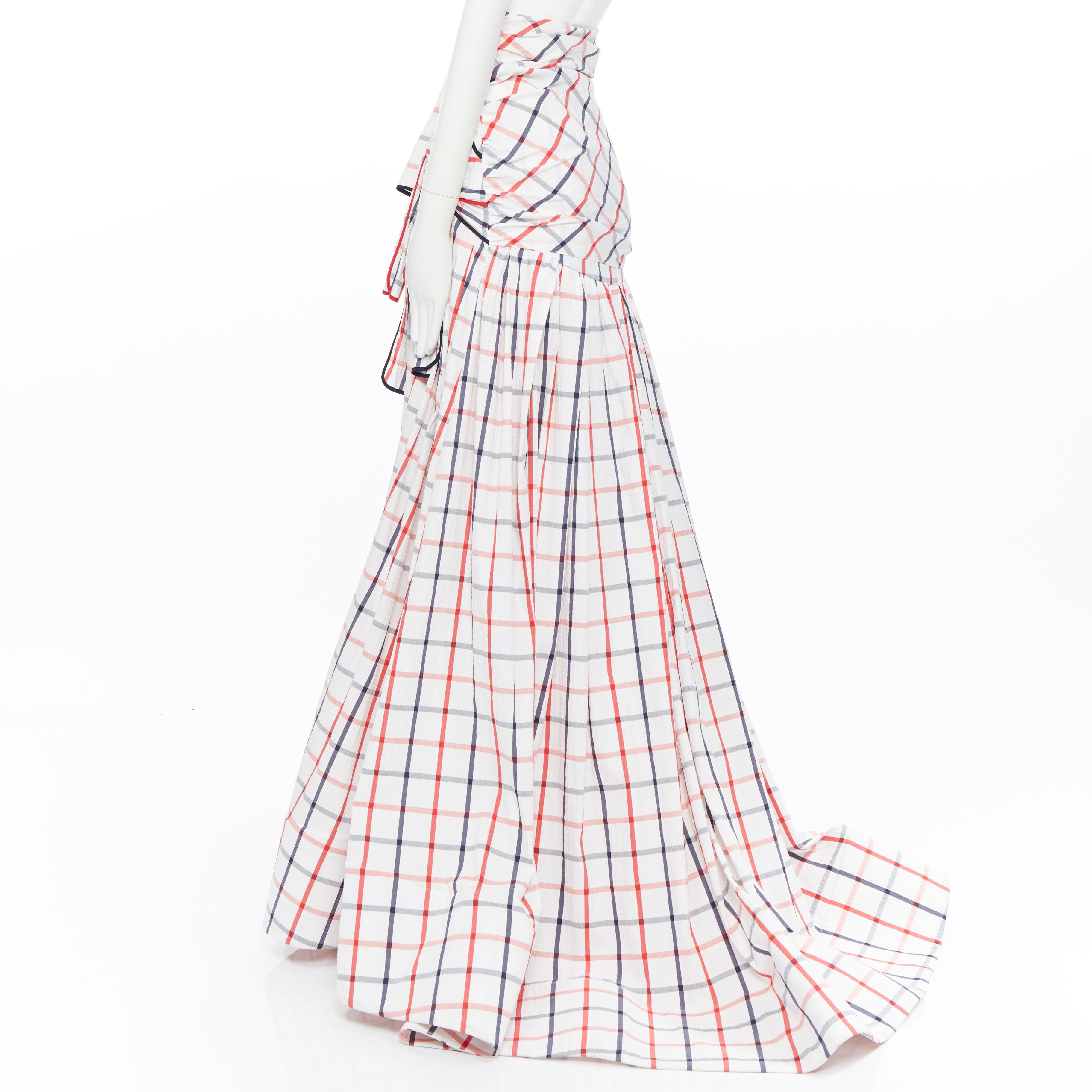 nuovo Rosie Assoulin SS18 Runway Tri-Tie check cotone seersucker gonna abito US2 1