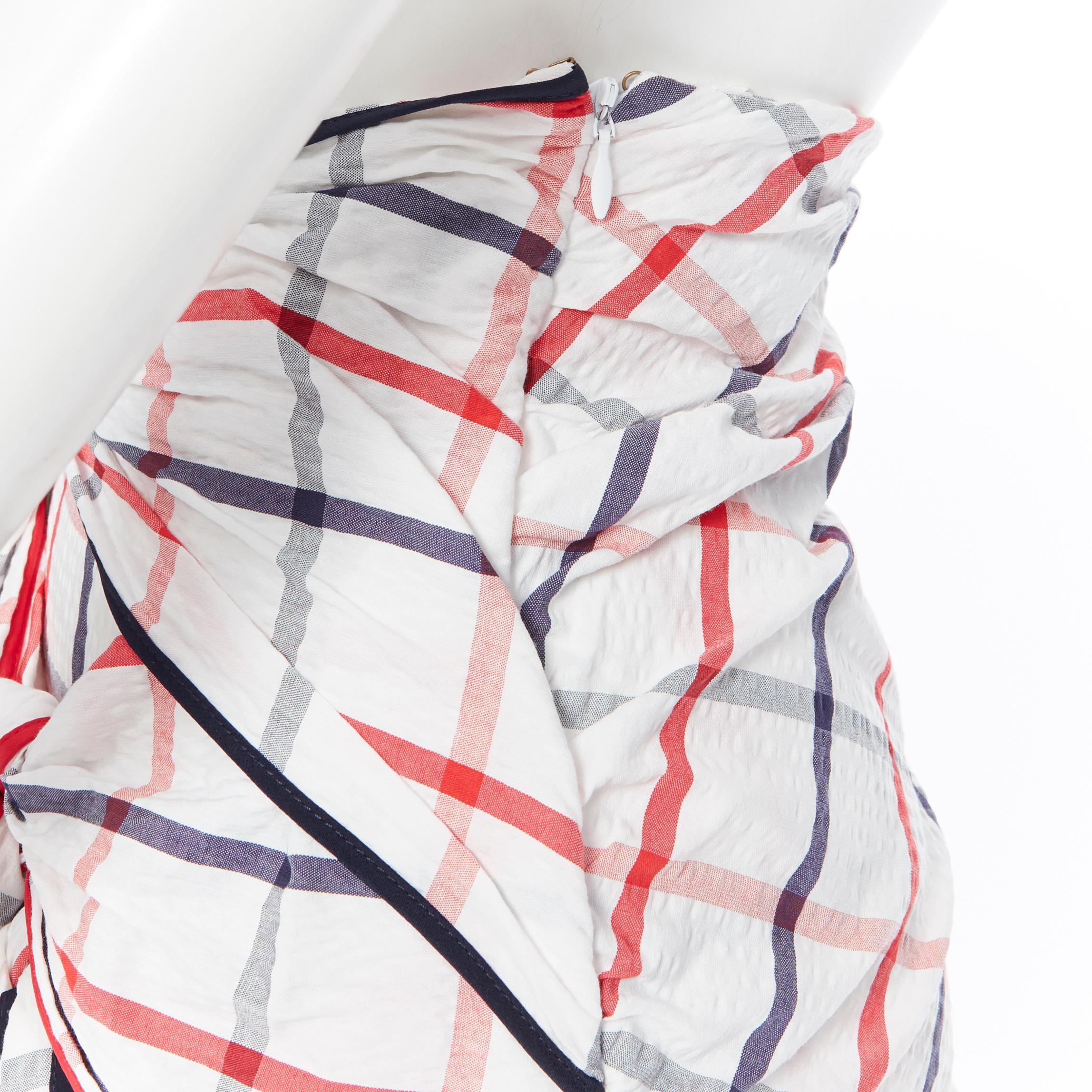 nuovo Rosie Assoulin SS18 Runway Tri-Tie check cotone seersucker gonna abito US2 3