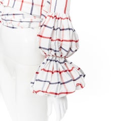 new ROSIE ASSOULIN SS18 white checked seersucker puff sleeve wrap top US0 XS