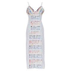 nouveau ROSIE ASSOULIN SS19 Runway arc-en-ciel perlé rayé robe d'été midi US2 S