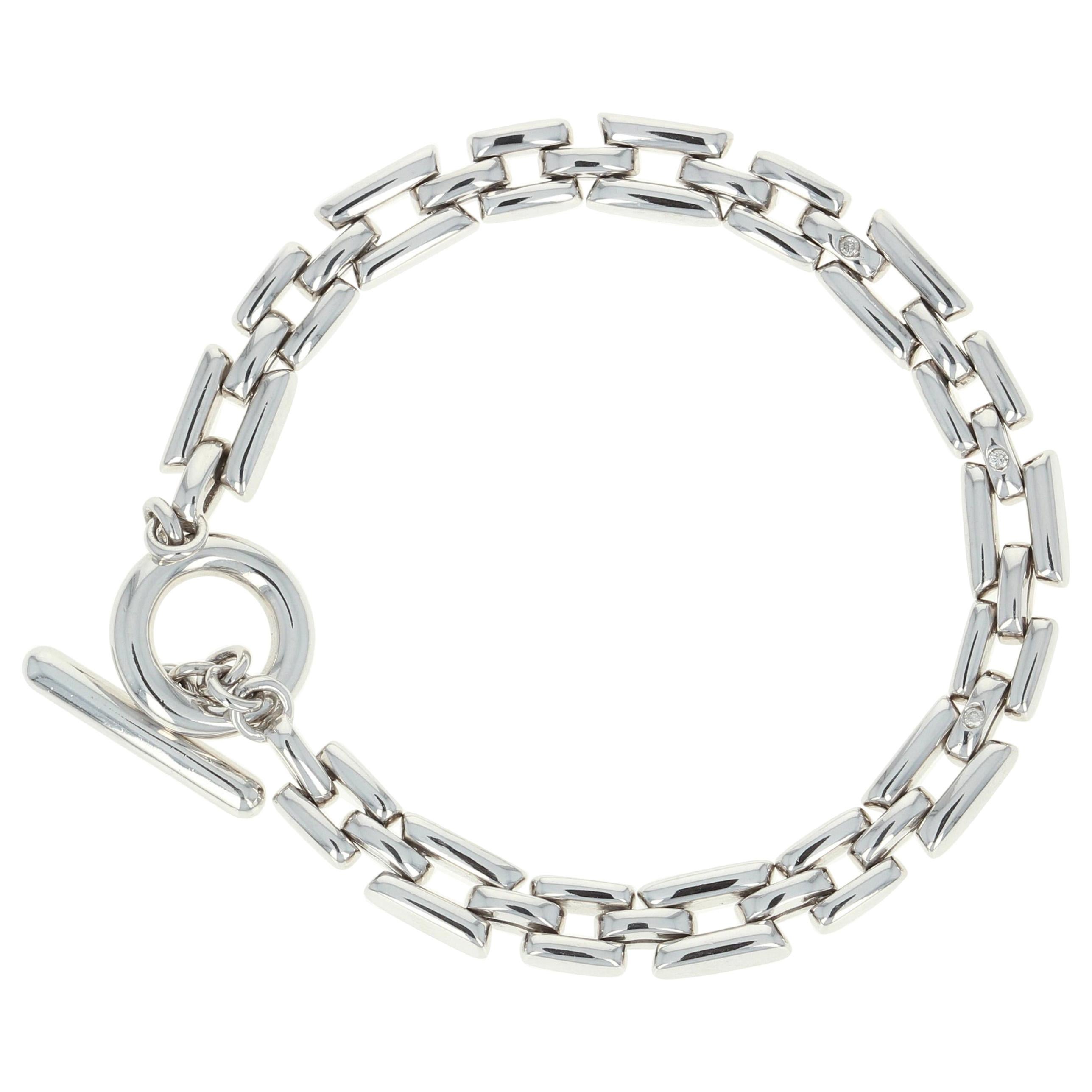 New Round Cut Diamond-Accented Link Bracelet, Silver Toggle Clasp