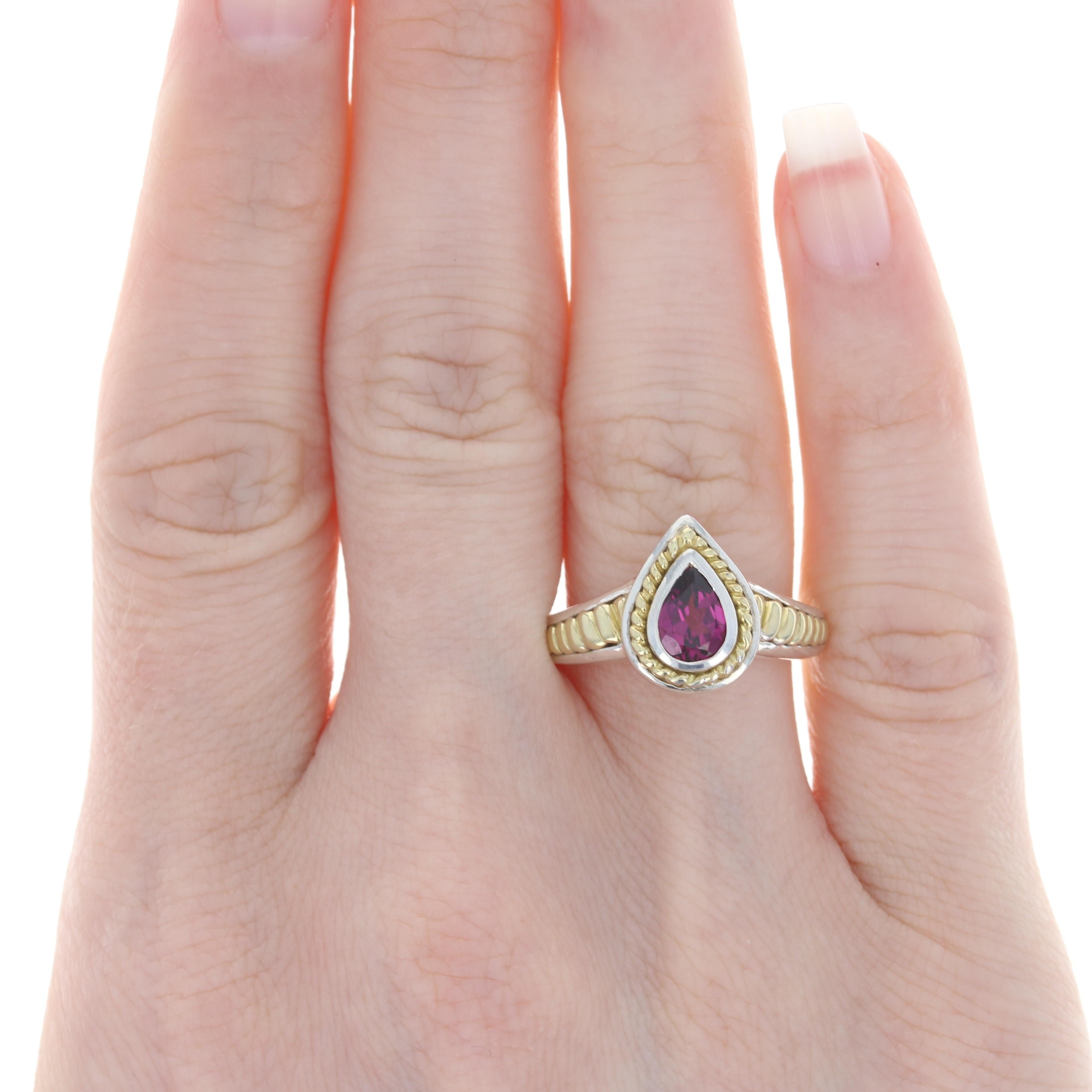 For Sale:  New Rubellite Tourmaline Teardrop Ring Sterling Silver 18k Gold Krementz 0.60ct 3