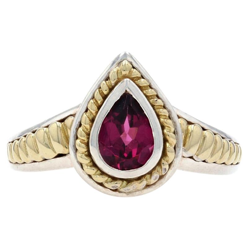 For Sale:  New Rubellite Tourmaline Teardrop Ring Sterling Silver 18k Gold Krementz 0.60ct