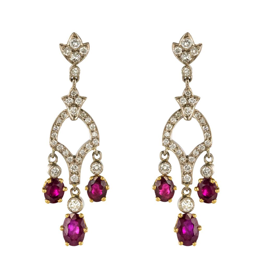 Ruby Diamond 18 Karat White Gold Drop Earrings For Sale