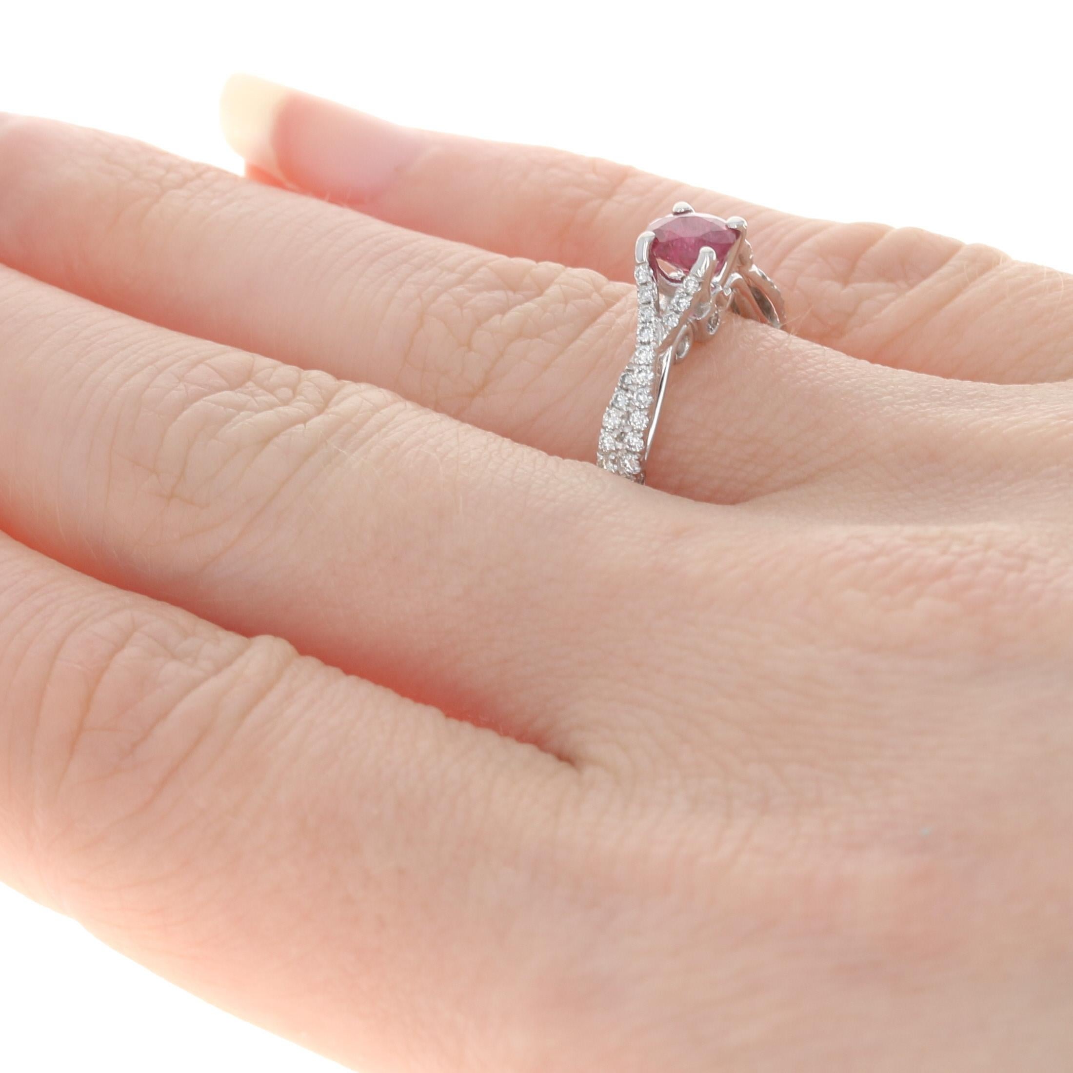 Ruby and Diamond Ring, 14 Karat White Gold Round Cut .81 Carat Engagement In New Condition For Sale In Greensboro, NC