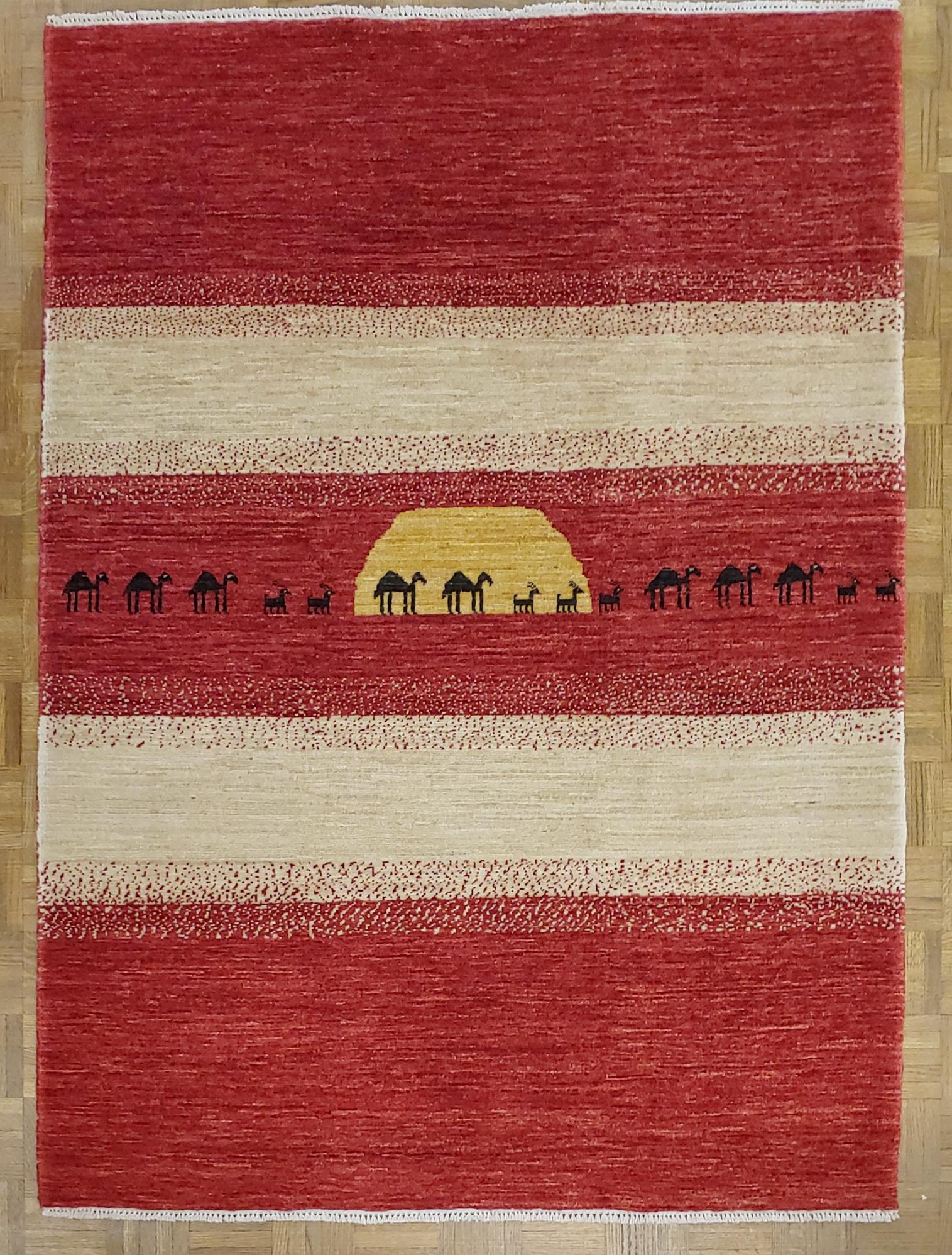 New Rug From Afghanistan, Persian Gabbeh Design, Wool, Natural Dyes, 4-1x5-8  In New Condition For Sale In Williamsburg, VA