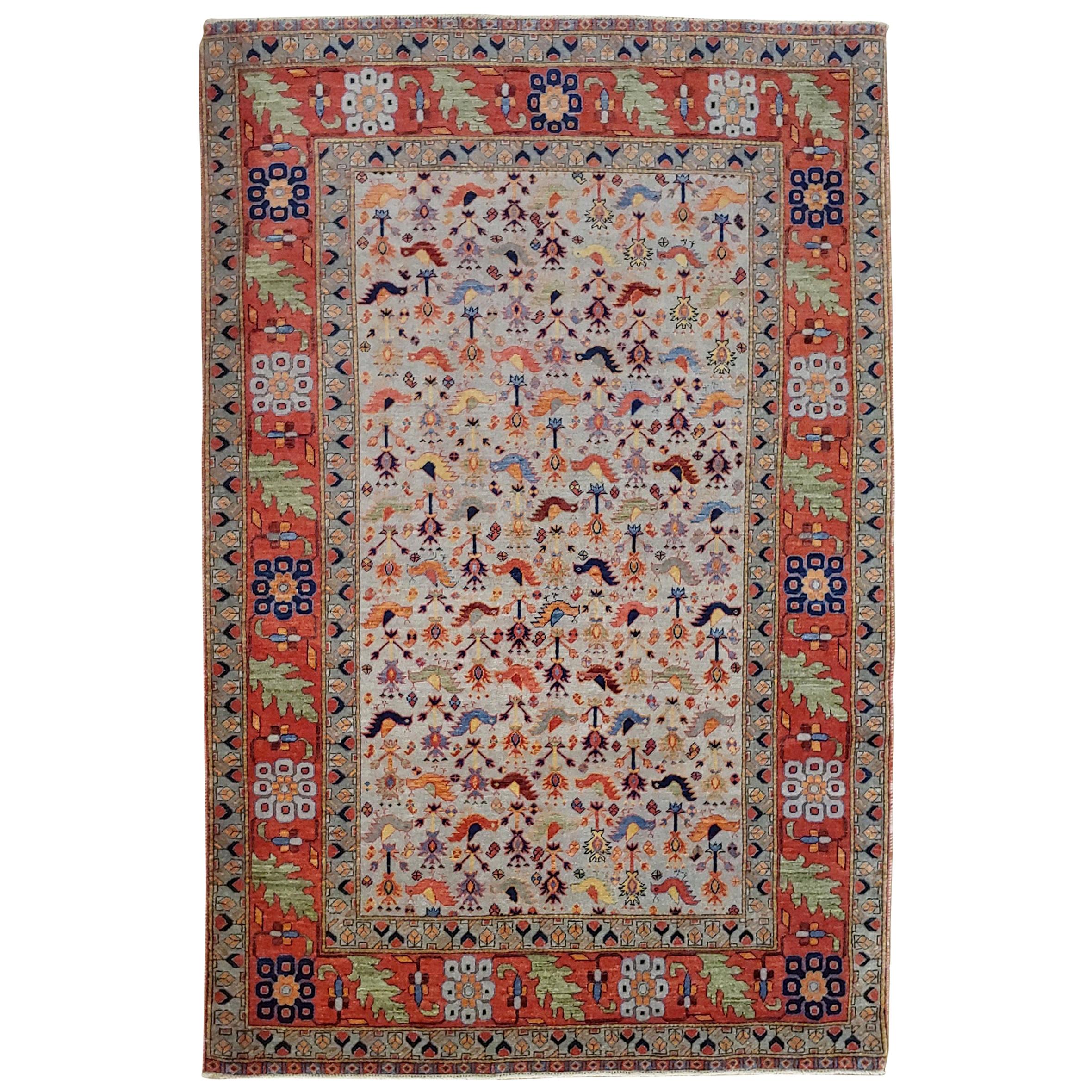 New Rug From Afghanistan, Persian Qashqai-Shiraz Design, Wool, Natural Dyes 4x6  For Sale