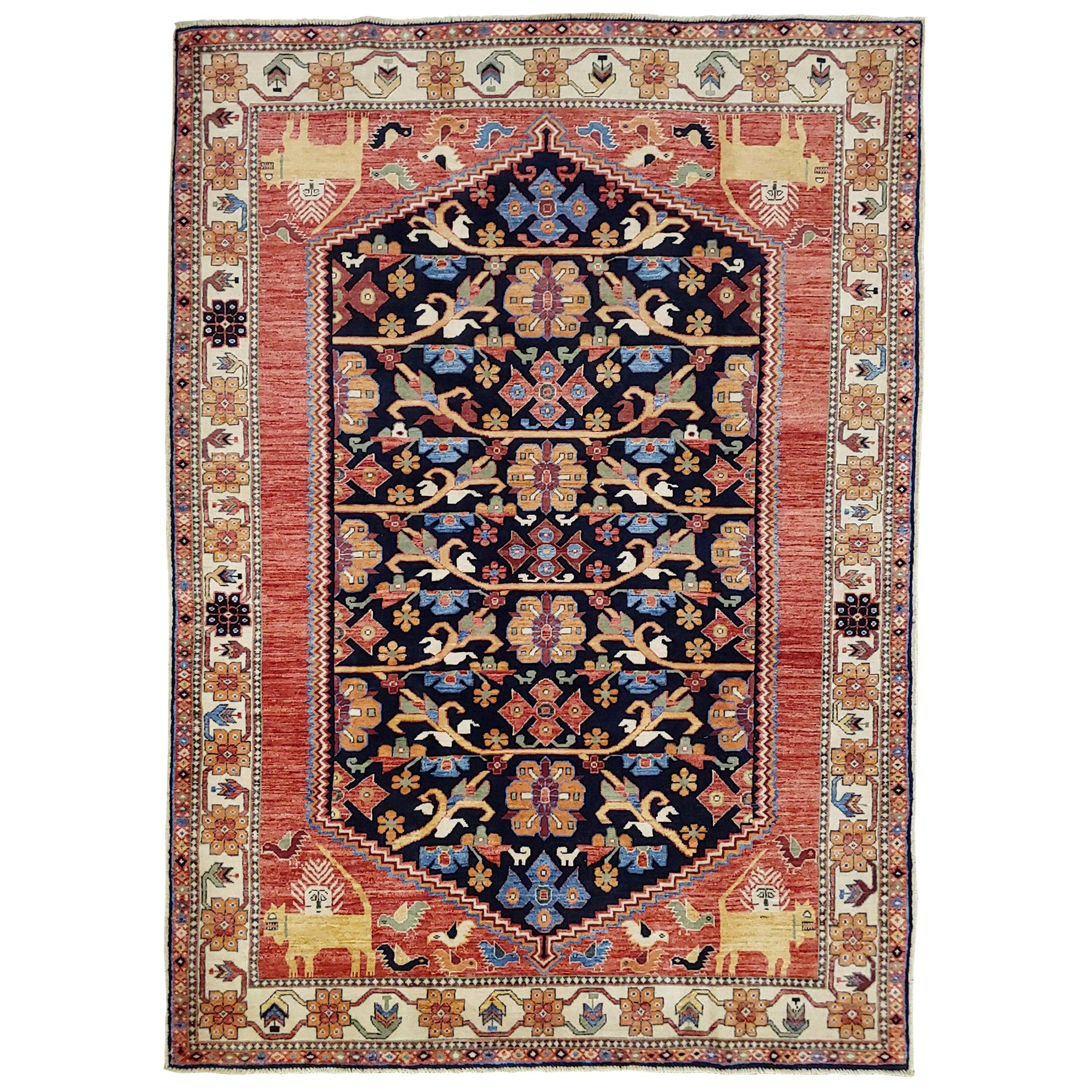 New Rug From Afghanistan, Persian Qashqai Shiraz Design, Wool, Natural Dyes 4x6 For Sale