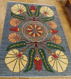 New Rug From Afghanistan, Russian Suzani Design, Wool, Natural Dyes, 4-1x6